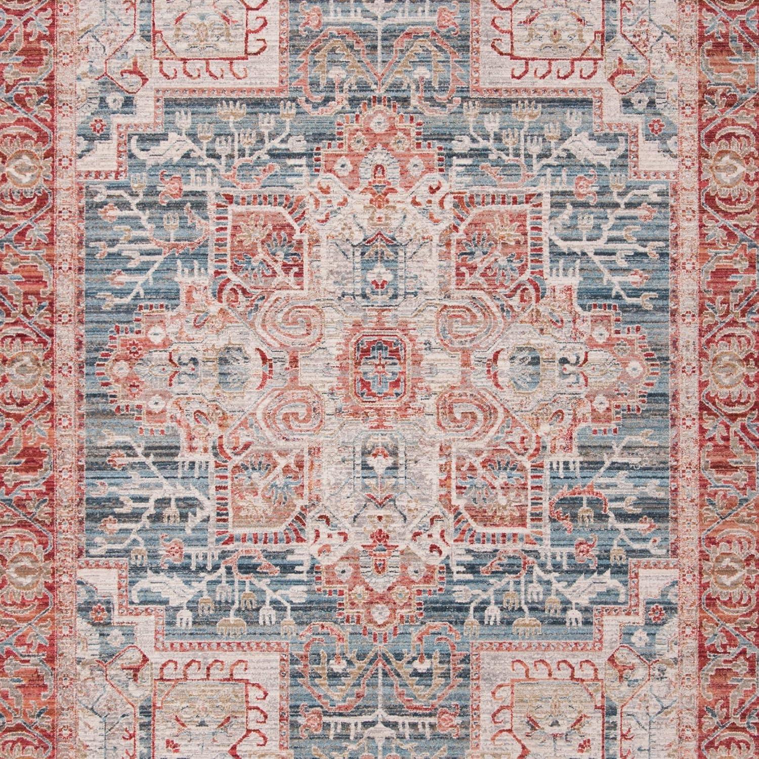 SAFAVIEH Kenitra Linton Oriental Polyester Area Rug, Blue/Red, 9' x 12'