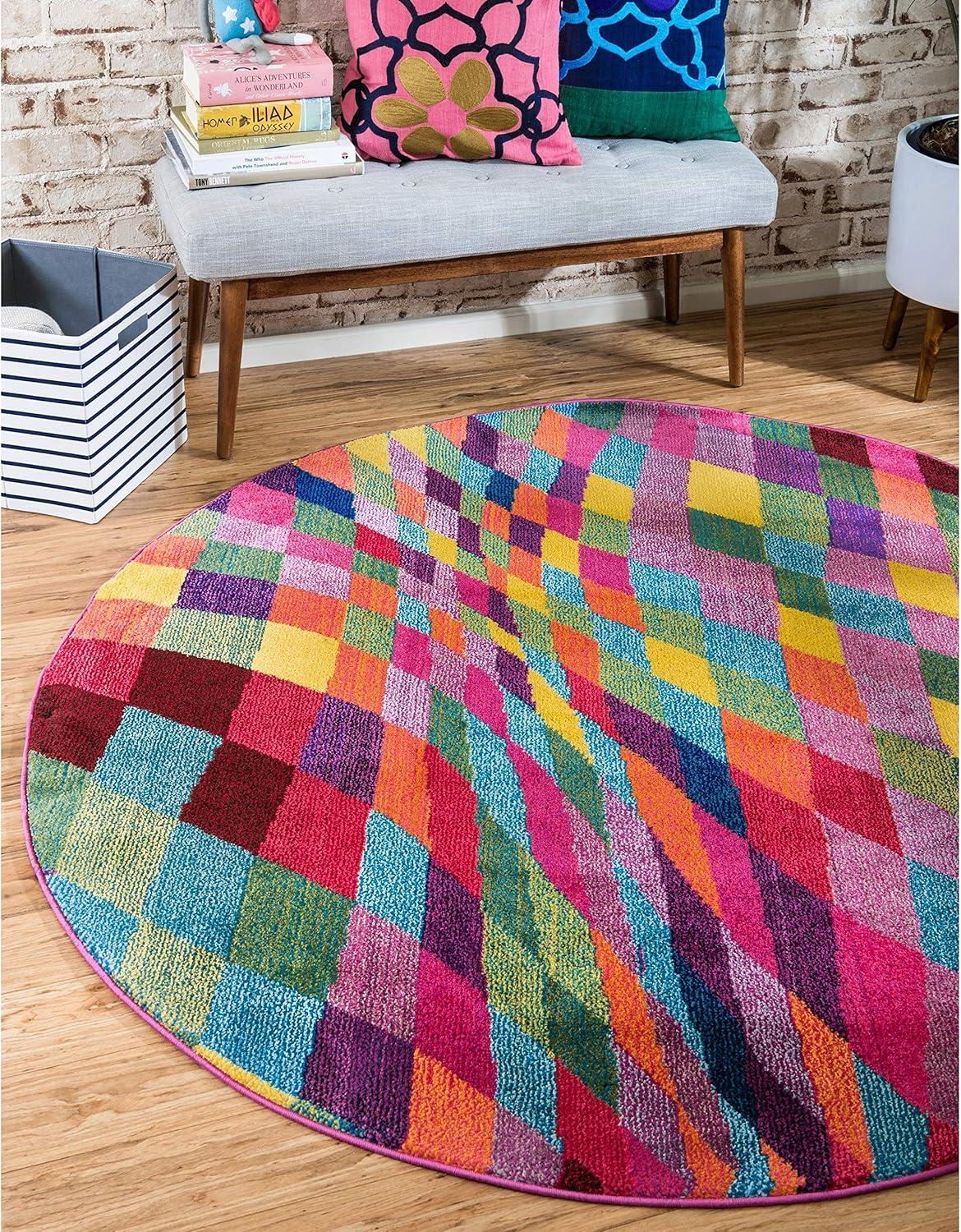 Colorful Geometric Rectangular Synthetic Area Rug 5' x 8'