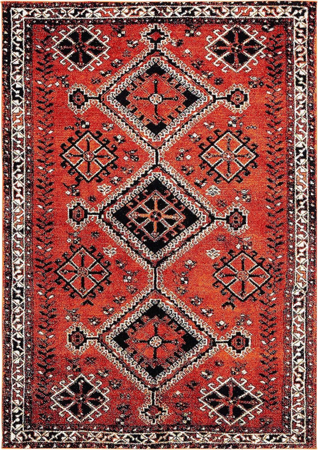 Hamadan Orange and Red 9' x 12' Synthetic Area Rug