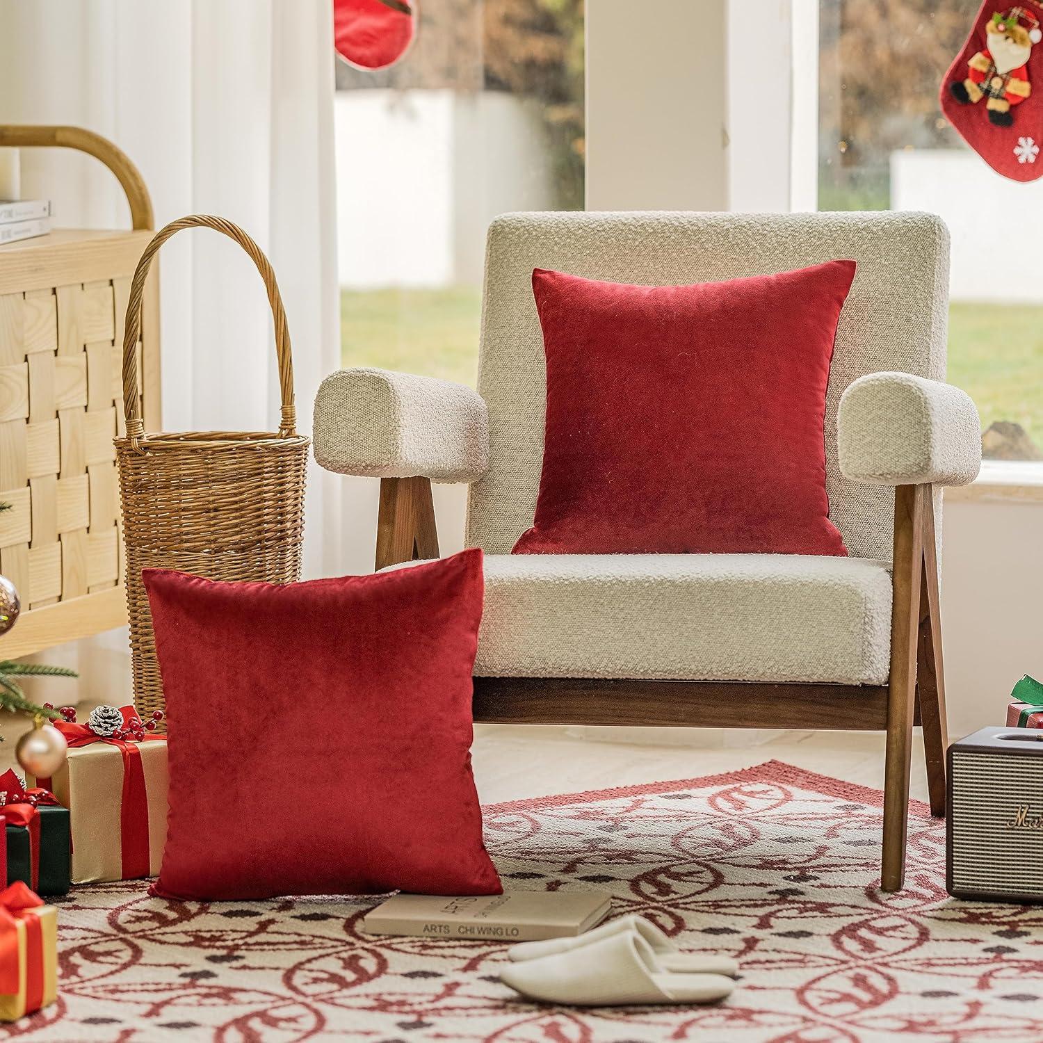 Porch & Den  Cosner Microfiber Velvet Throw Pillow Covers (Set of 2) Cherry red 18" x 18"