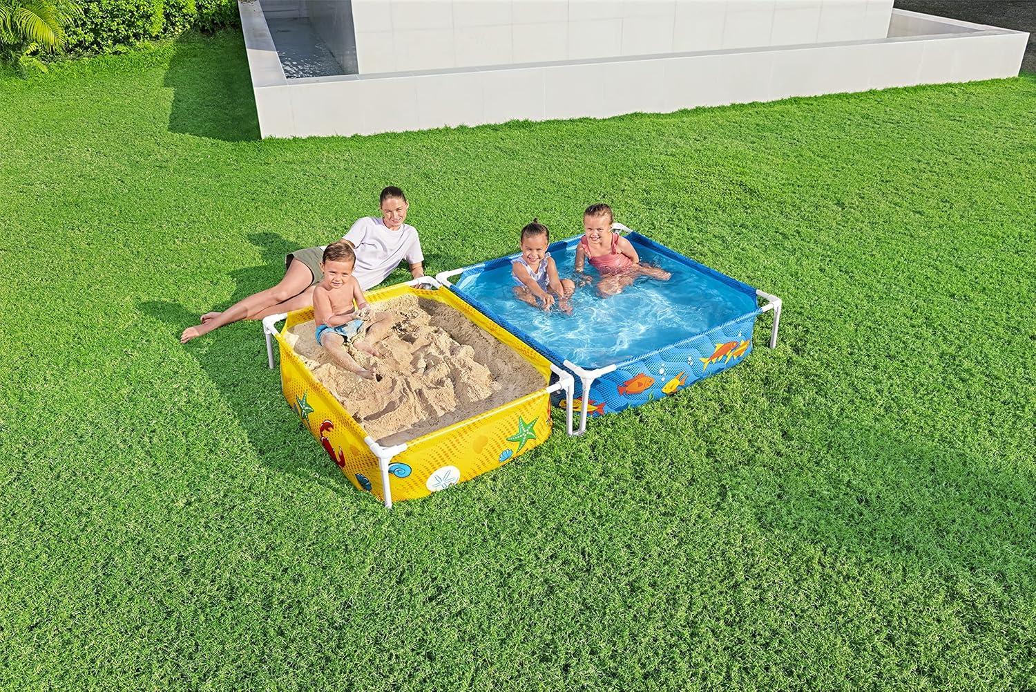 H2OGO! 2-in-1 My First Frame Above Ground DuraPlus Corrosion Resistant Steel Frame Kiddie Pool and Sandpit with Cover and Repair Patch