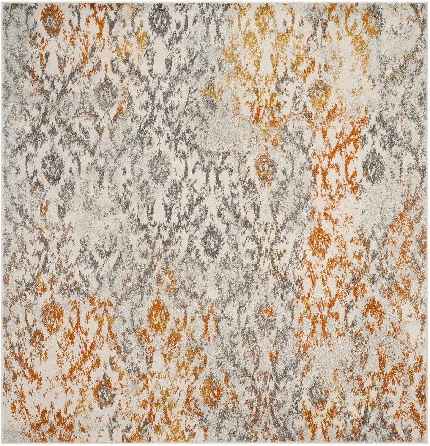 Madison MAD608 Power Loomed Indoor Area Rug - Cream/Orange - 4'x4' - Safavieh.