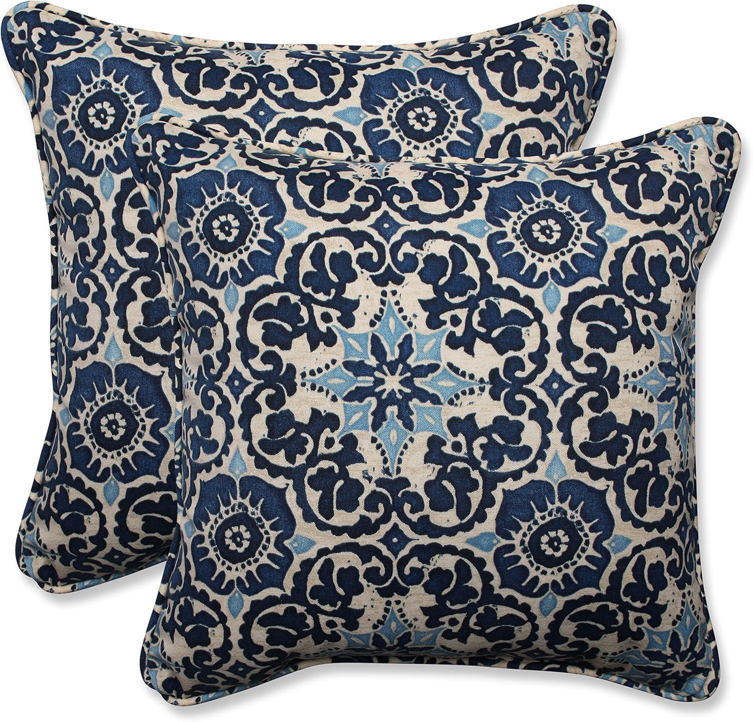 Woodblock Prism Blue Square Outdoor/Indoor Throw Pillows Set