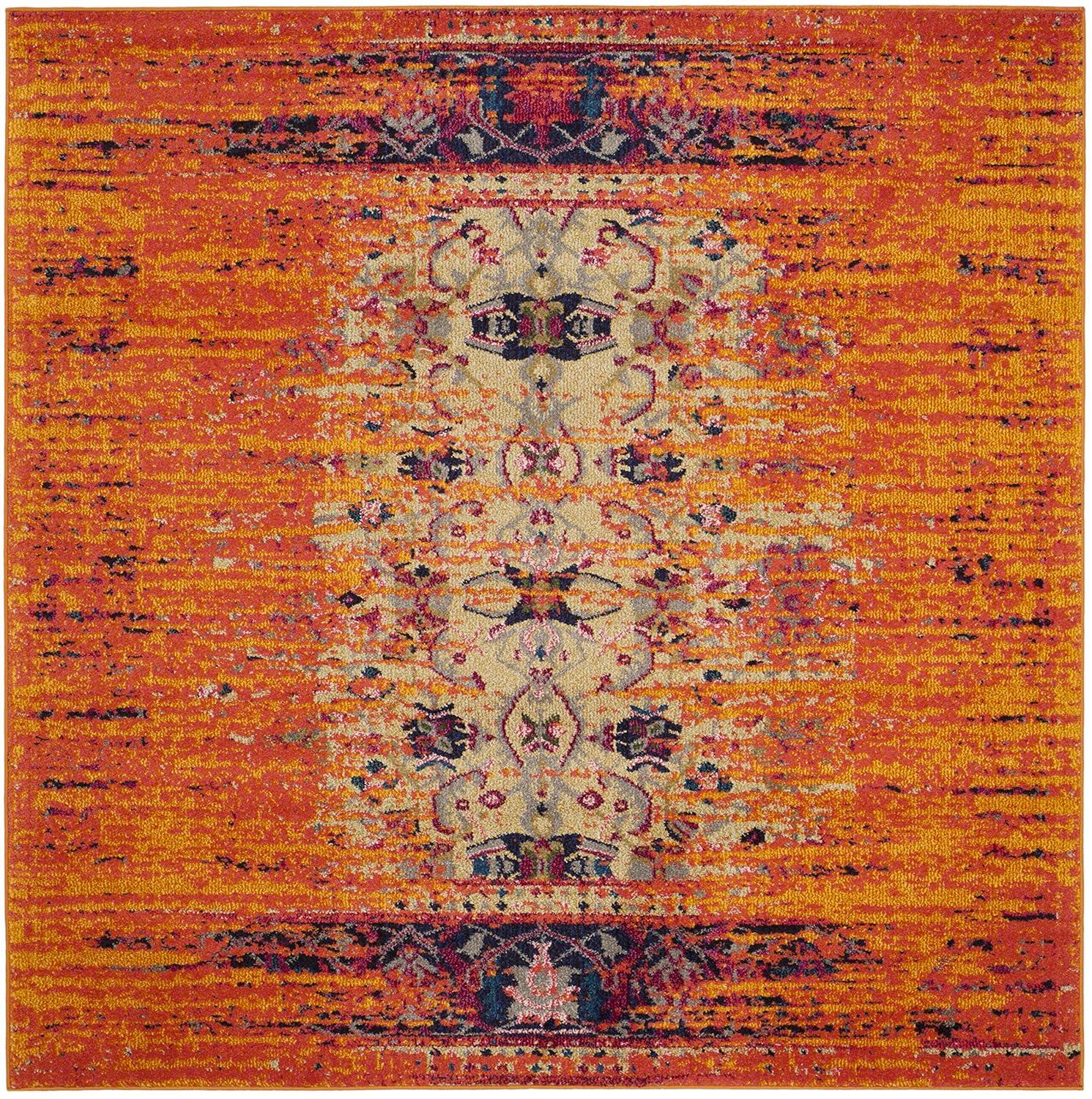 Monaco MNC209 Power Loomed Indoor Area Rug - Orange/Multi - 5'x5' - Safavieh.