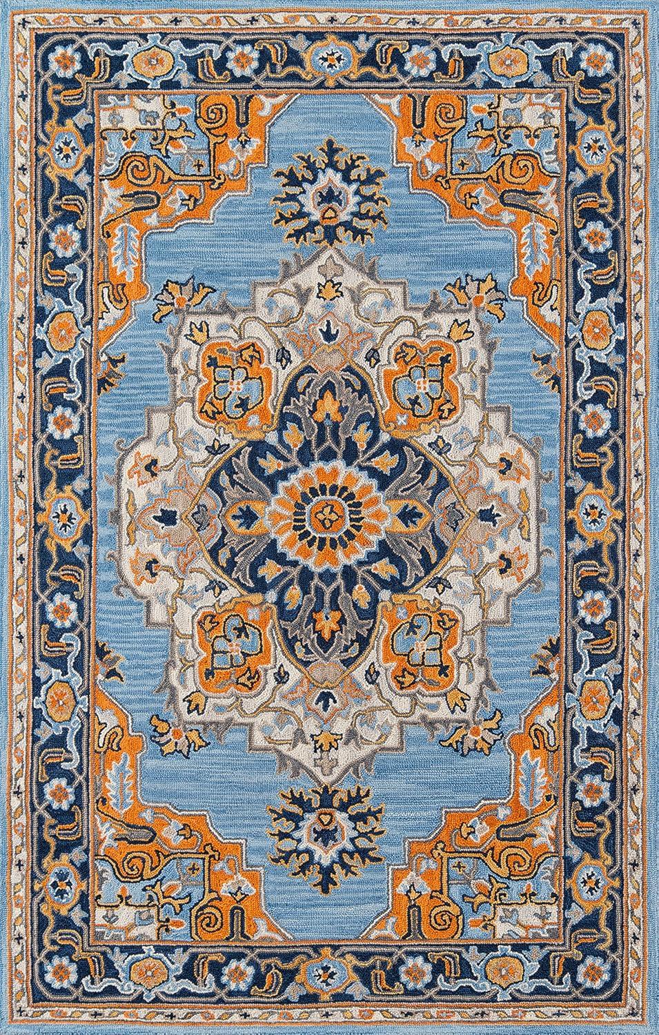 Momeni  Ibiza Hand-tufted Traditional Medallion Wool Area Rug Blue 2' x 3' 2' x 3' Accent, Indoor Orange Rectangle