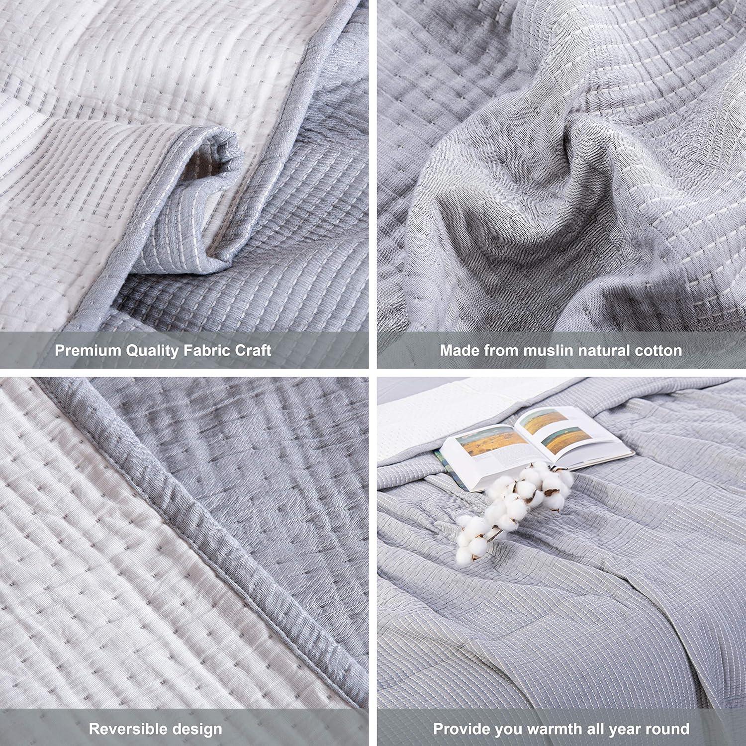 NTBAY 3 Layers Cotton Bed Blanket, Soft Breathable Quilt for Adults, Dot - NTBAY