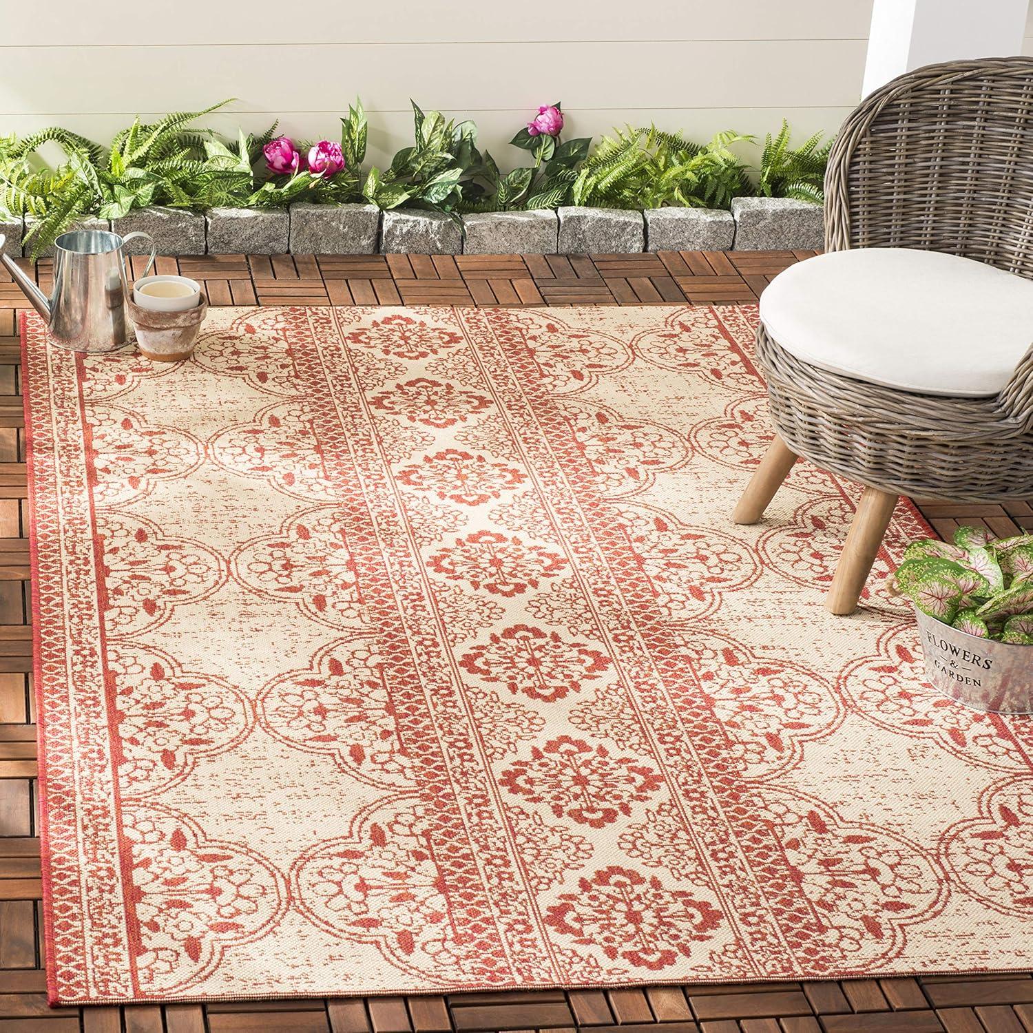 Beach House BHS174 Power Loomed Indoor/Outdoor Area Rug - Red/Creme - 6'7"x9'2" - Safavieh