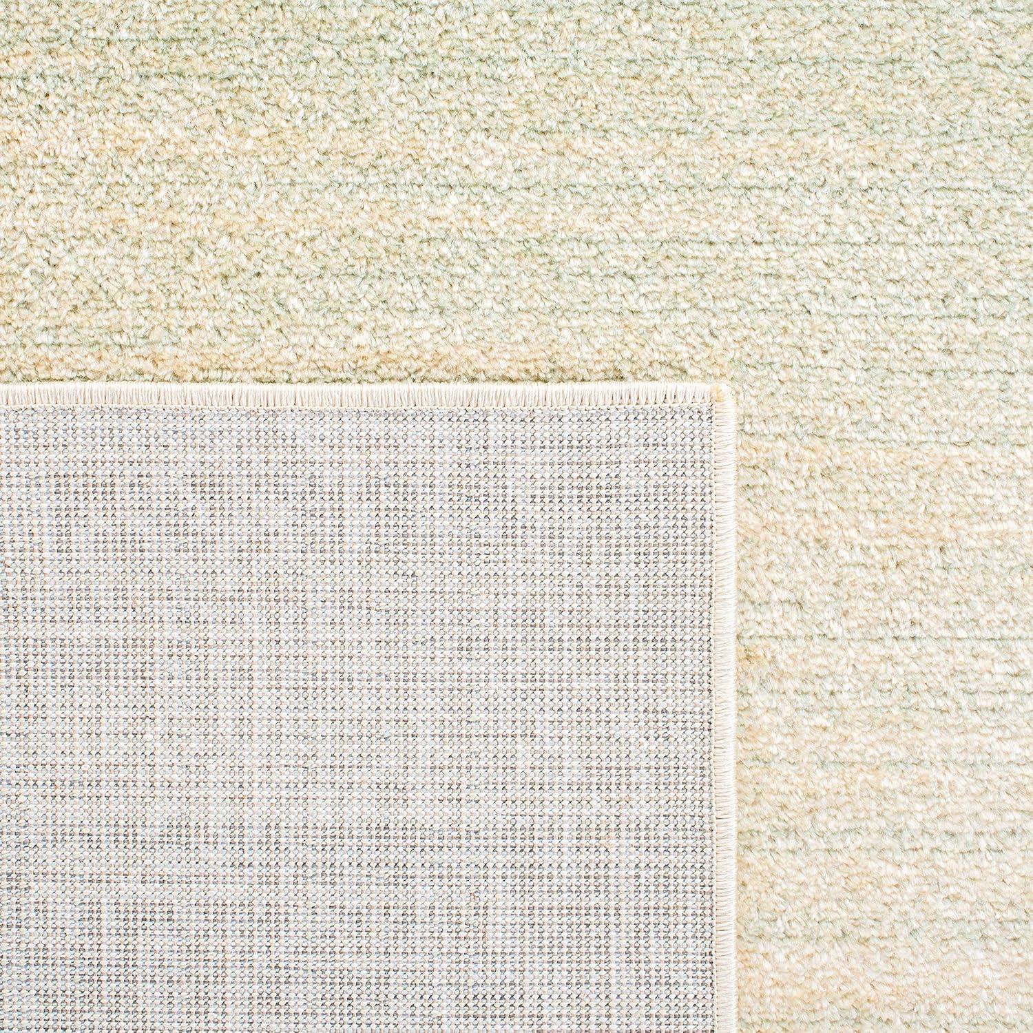 Green and Ivory Rectangular 9' x 12' Stain-Resistant Synthetic Rug