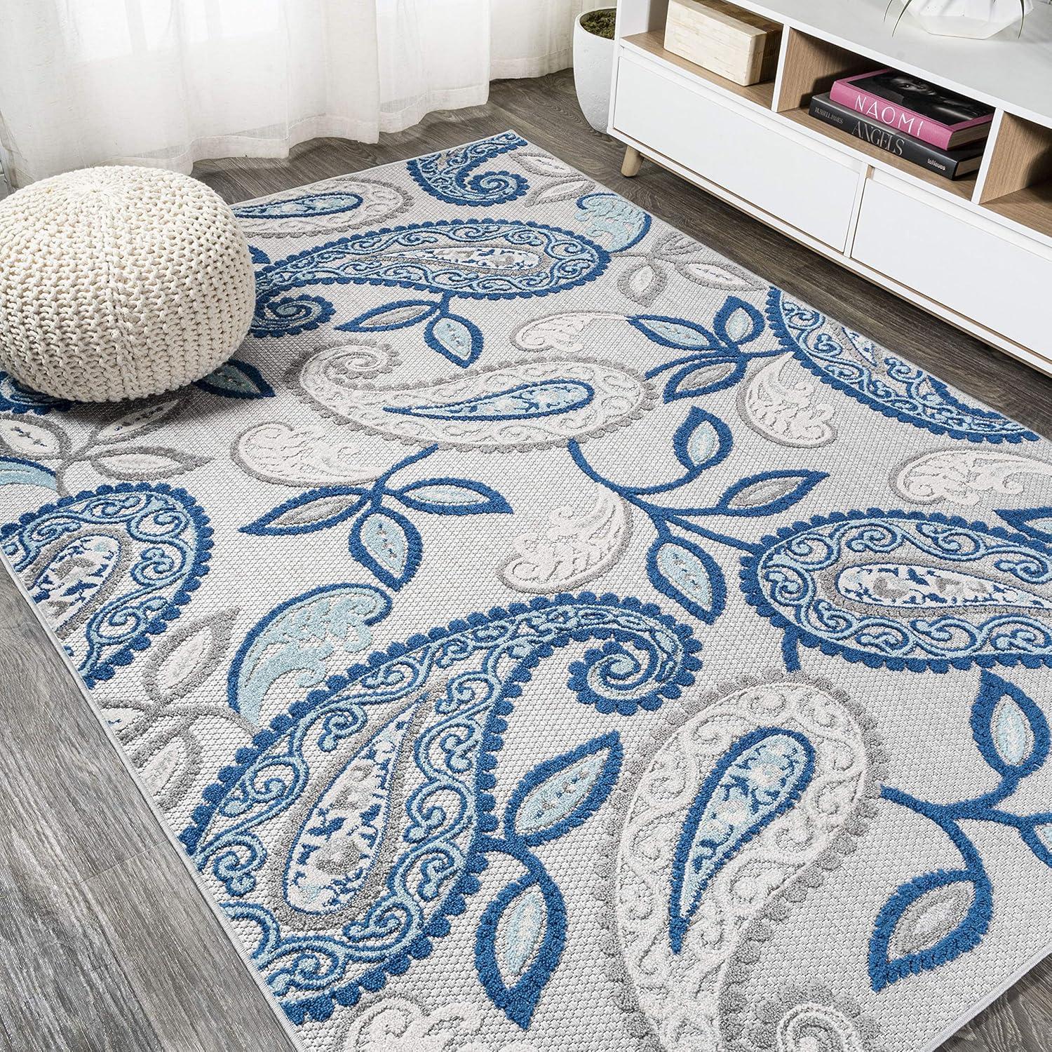 5'x8' Julien Paisley High-Low Indoor/Outdoor Area Rug, Blue/Light Gray - JONATHAN Y