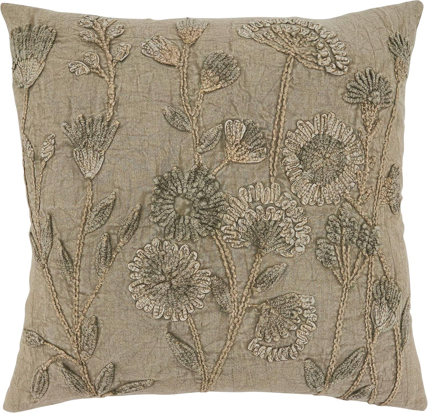 Saro Genevieve Collection Appliqued Cotton Pillow Cover