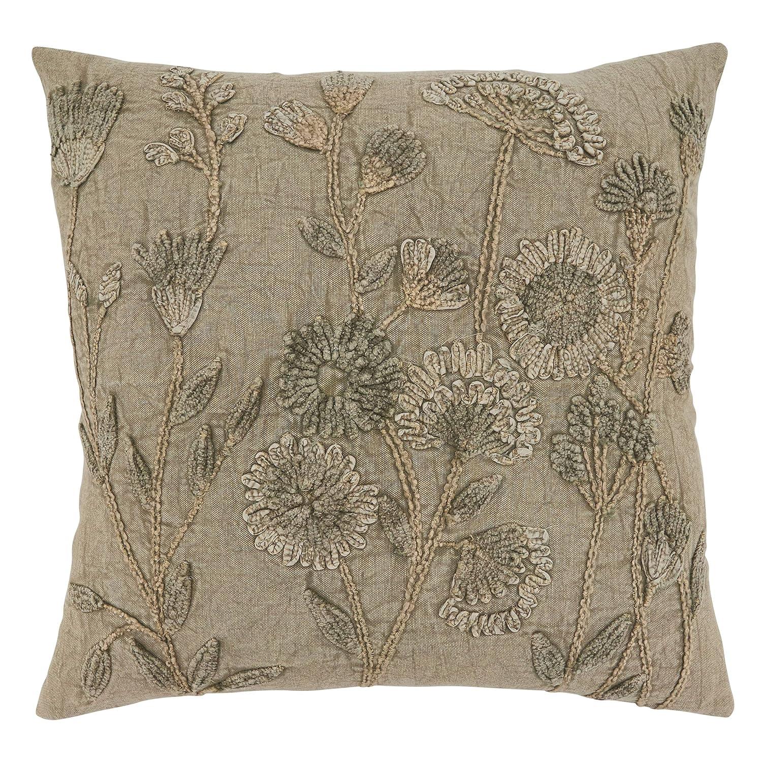 Saro Genevieve Collection Appliqued Cotton Pillow Cover