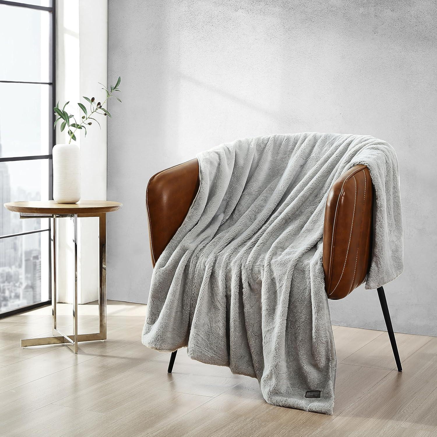 Kenneth Cole Faux Fur Solid Throw Blankets