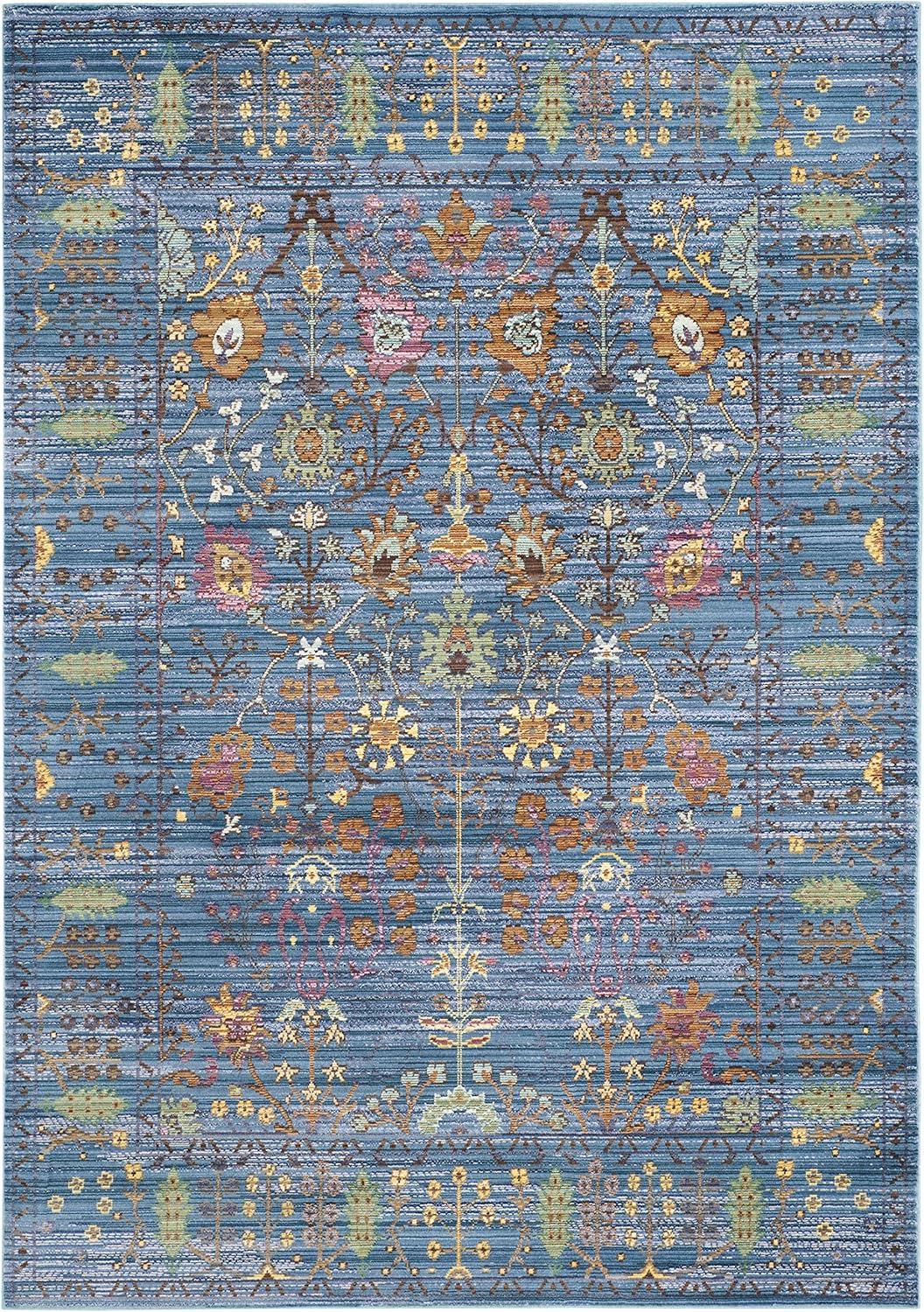 Valencia Blue & Multi Persian Motif 4' x 6' Synthetic Area Rug