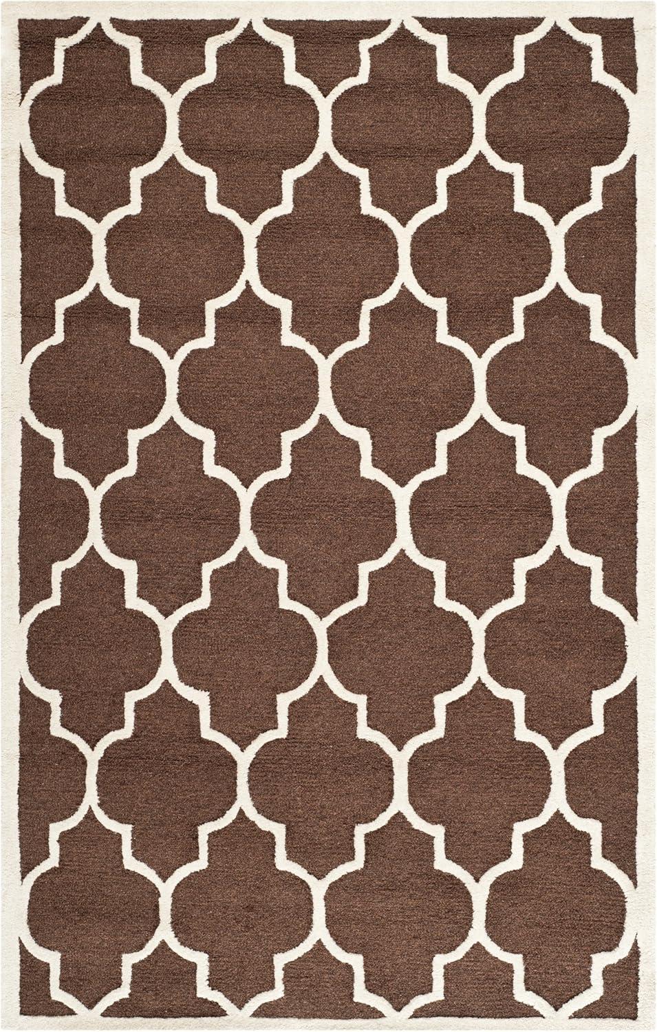 SAFAVIEH Cambridge Kevin Geometric Wool Area Rug, Dark Brown/Ivory, 5' x 8'