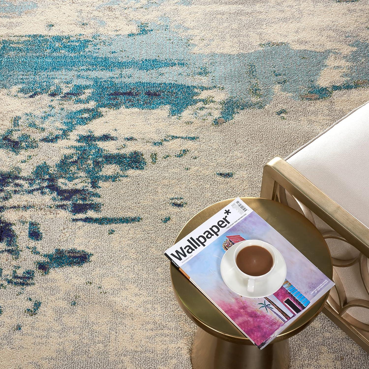 Nourison Celestial CES02 Indoor only Area Rug - Ivory/Teal Blue 9' x 12'