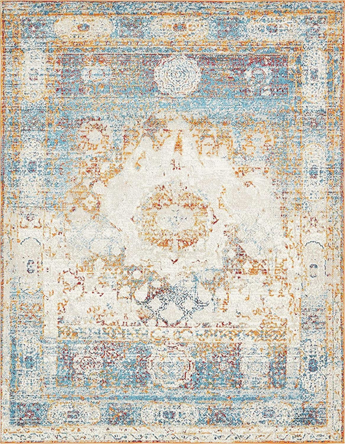 Unique Loom Rosso Collection Area Rug - Bellini (8'  x 10' Rectangle Beige/Blue)