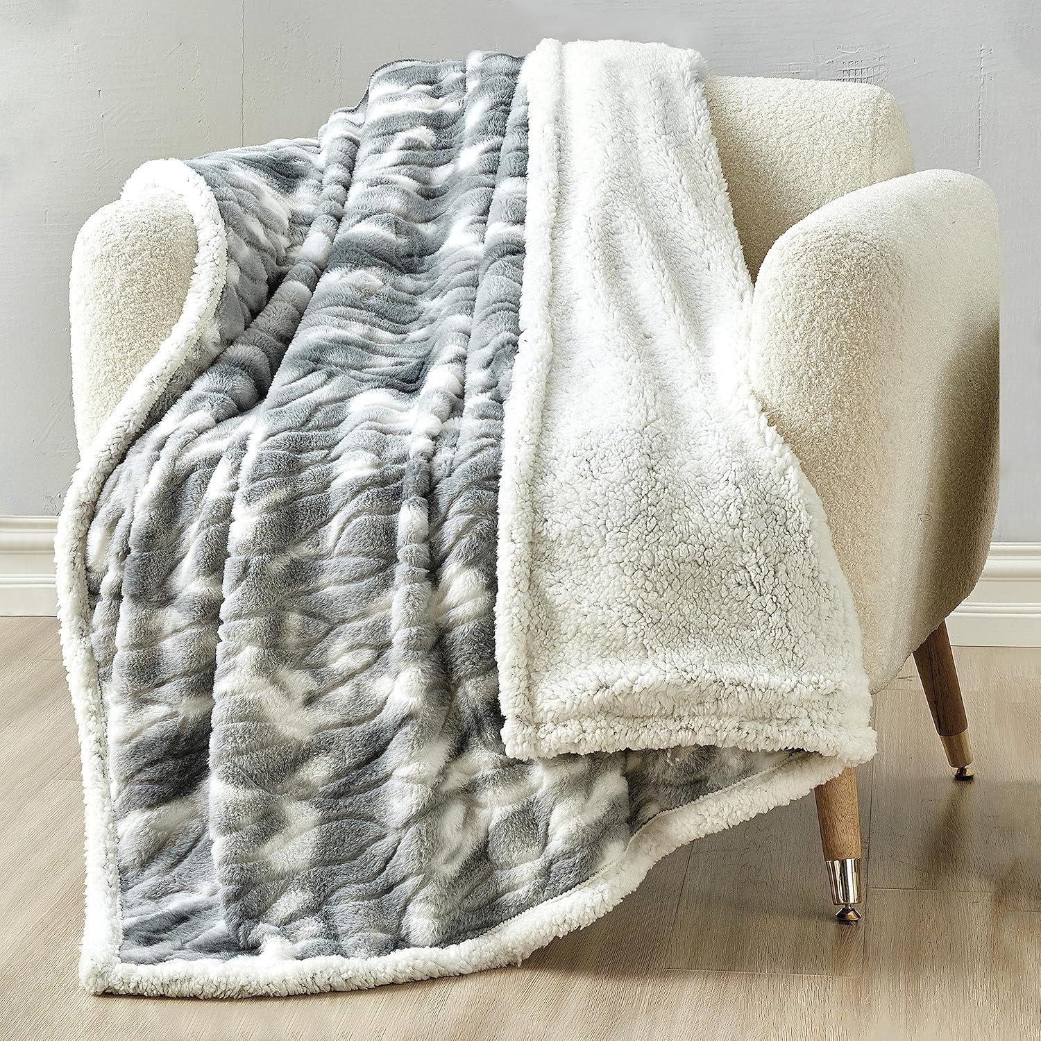 Plush- Decorative Throw, Perfect for Lounging, 50 x 60 inches, Alaska Gray Sherpa Throw Blanket