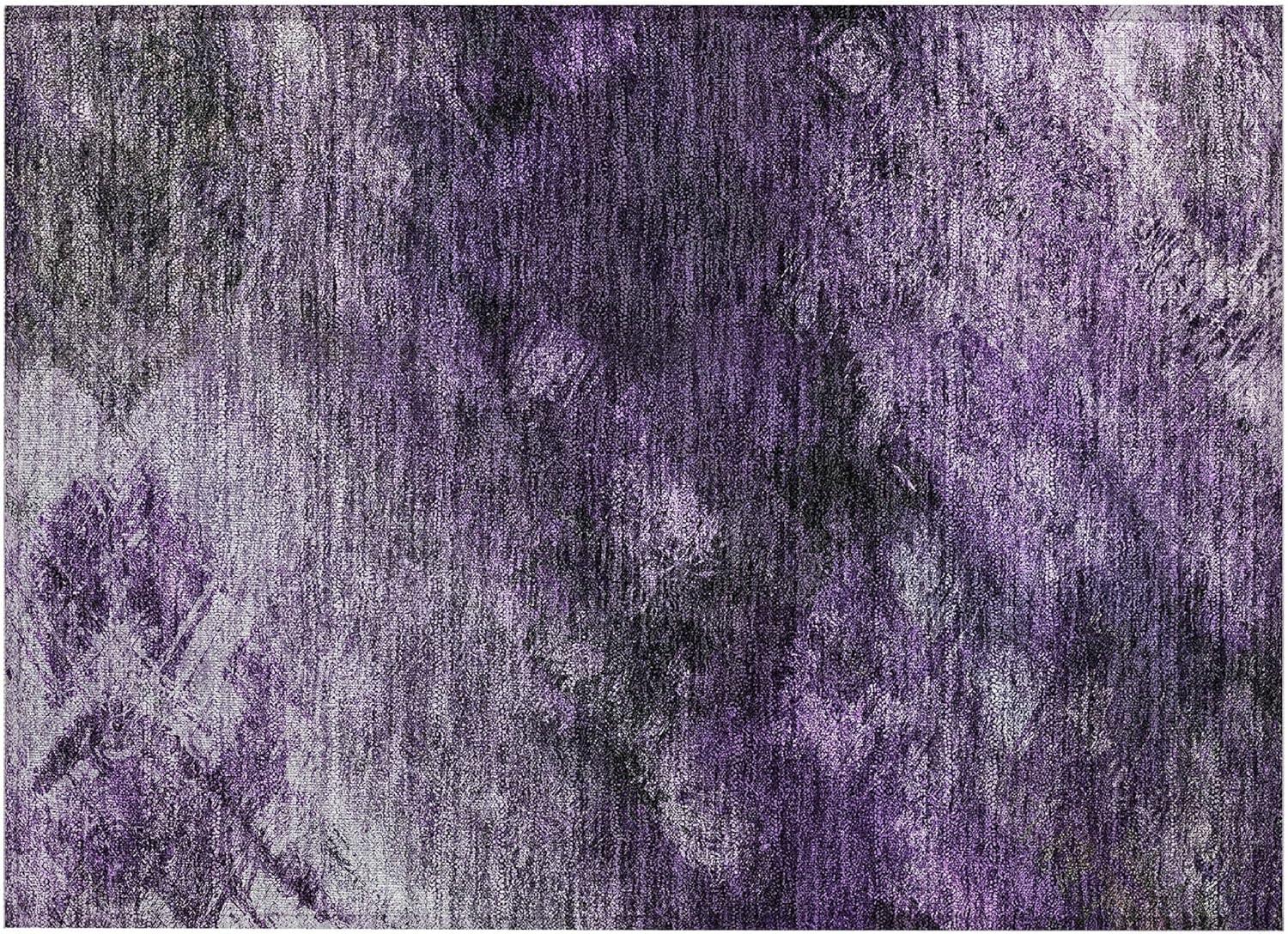 Purple Rectangular Machine-Washable Synthetic Area Rug