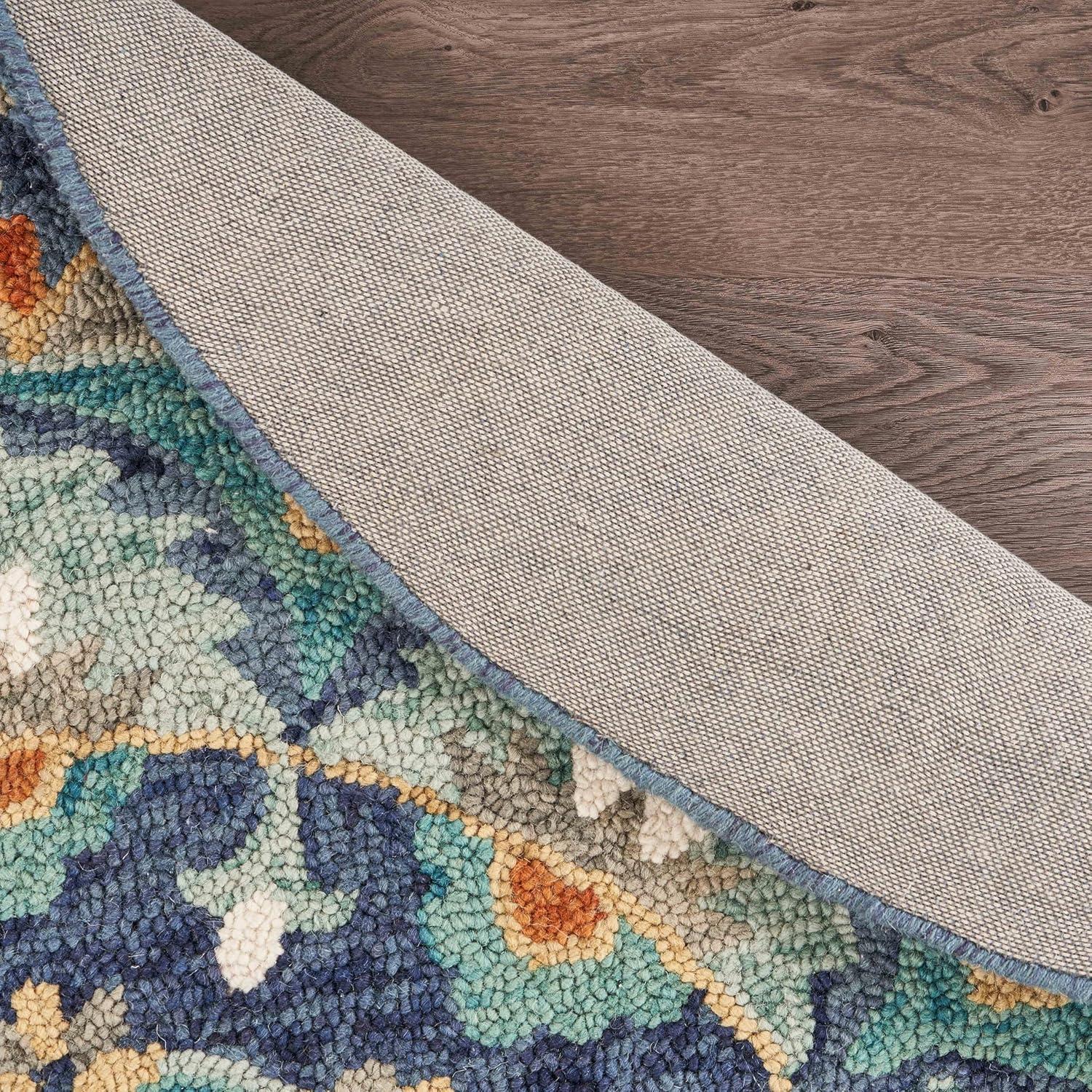 Ox Bay Elle 4' Round Teal/Blue Floral Medallion Indoor Area Rug