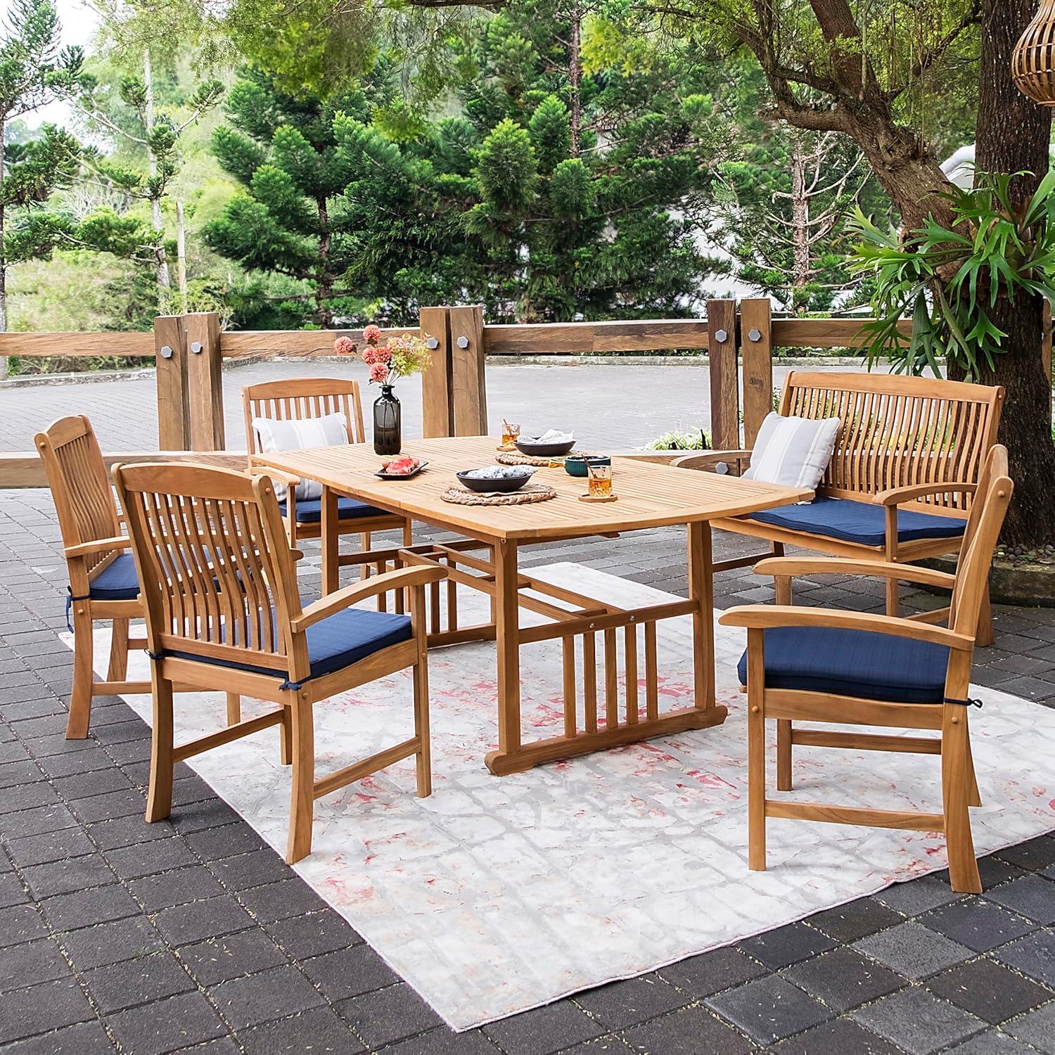 Cambridge Casual 6pc Caterina Teak Wood Outdoor Dining Set with Beige Cushion: Weather-Resistant, 2" Umbrella Hole, Galvanized Steel Hardware
