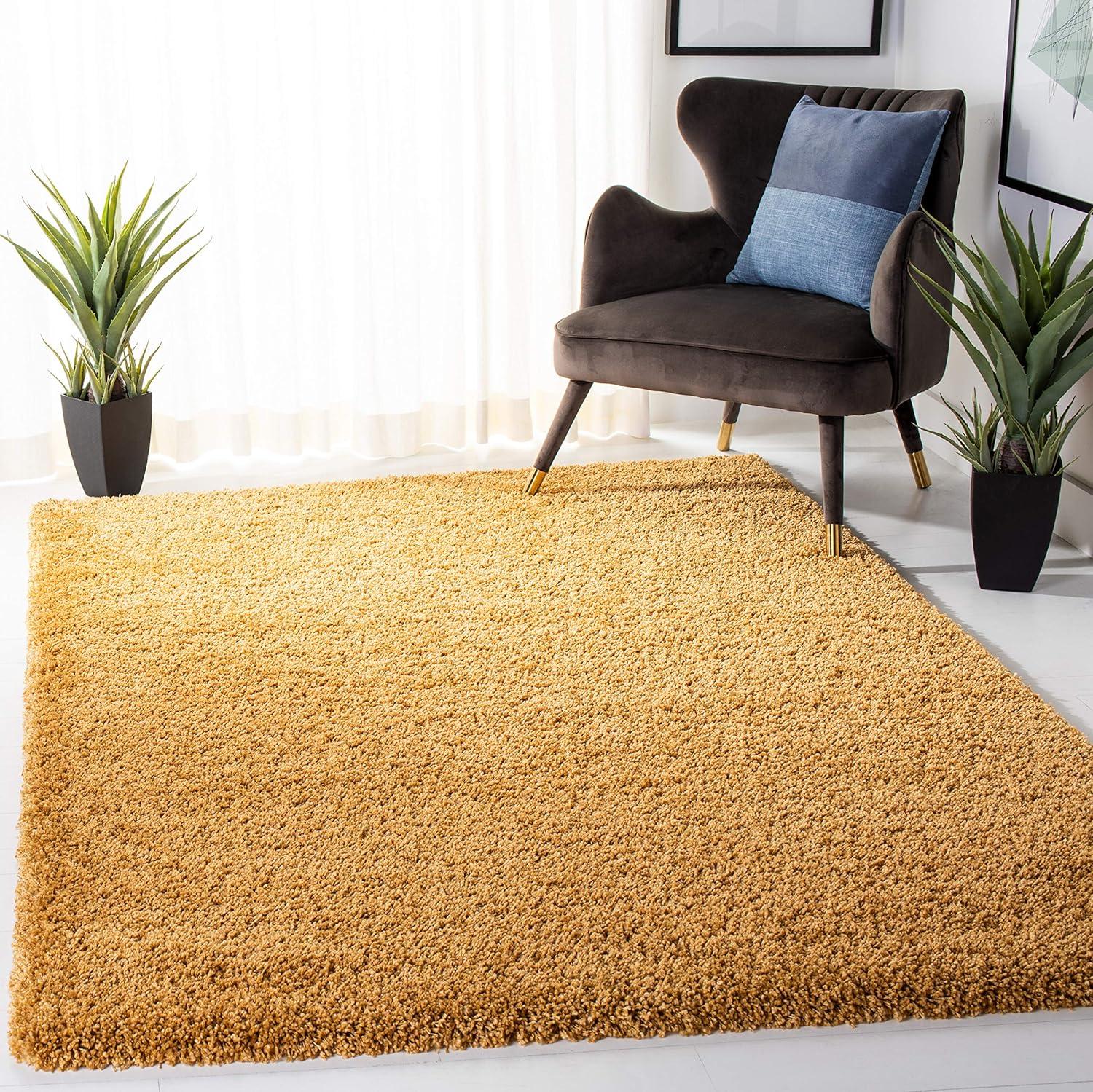 Gold 4' Square Shag Synthetic Non-Slip Area Rug