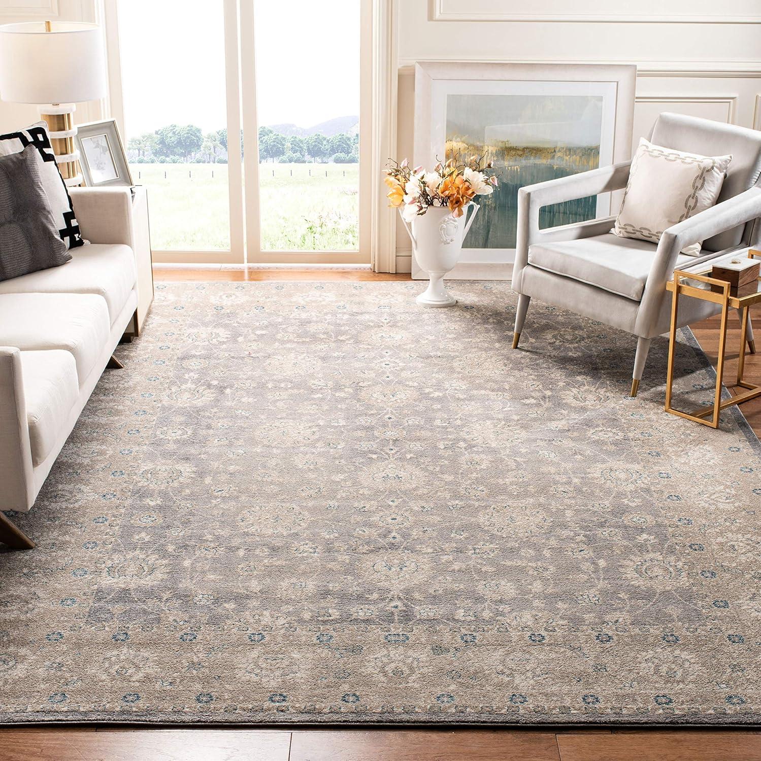 Sofia SOF330 Power Loomed Area Rug - Light Grey/Beige - 6'7"x6'7" - Safavieh.