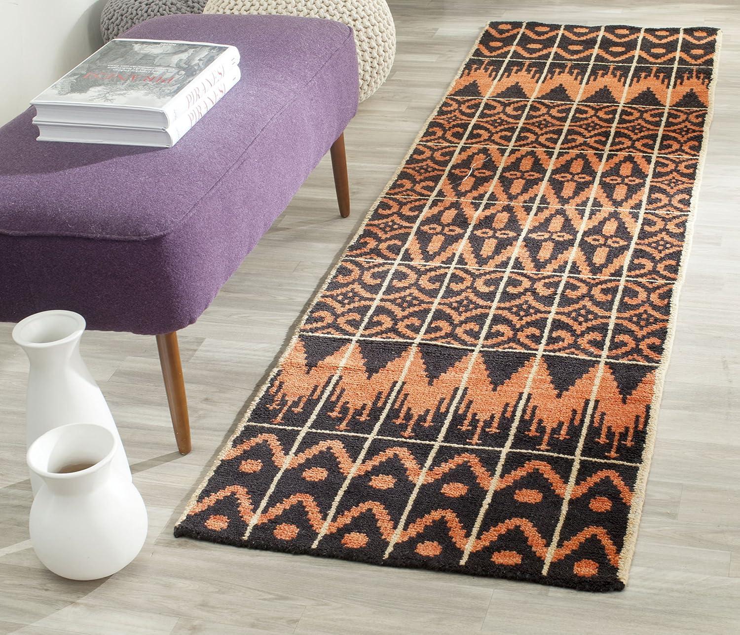 Union Rustic Alimatou Hand Knotted Wool/Cotton Southwestern Rug in Orange/Black
