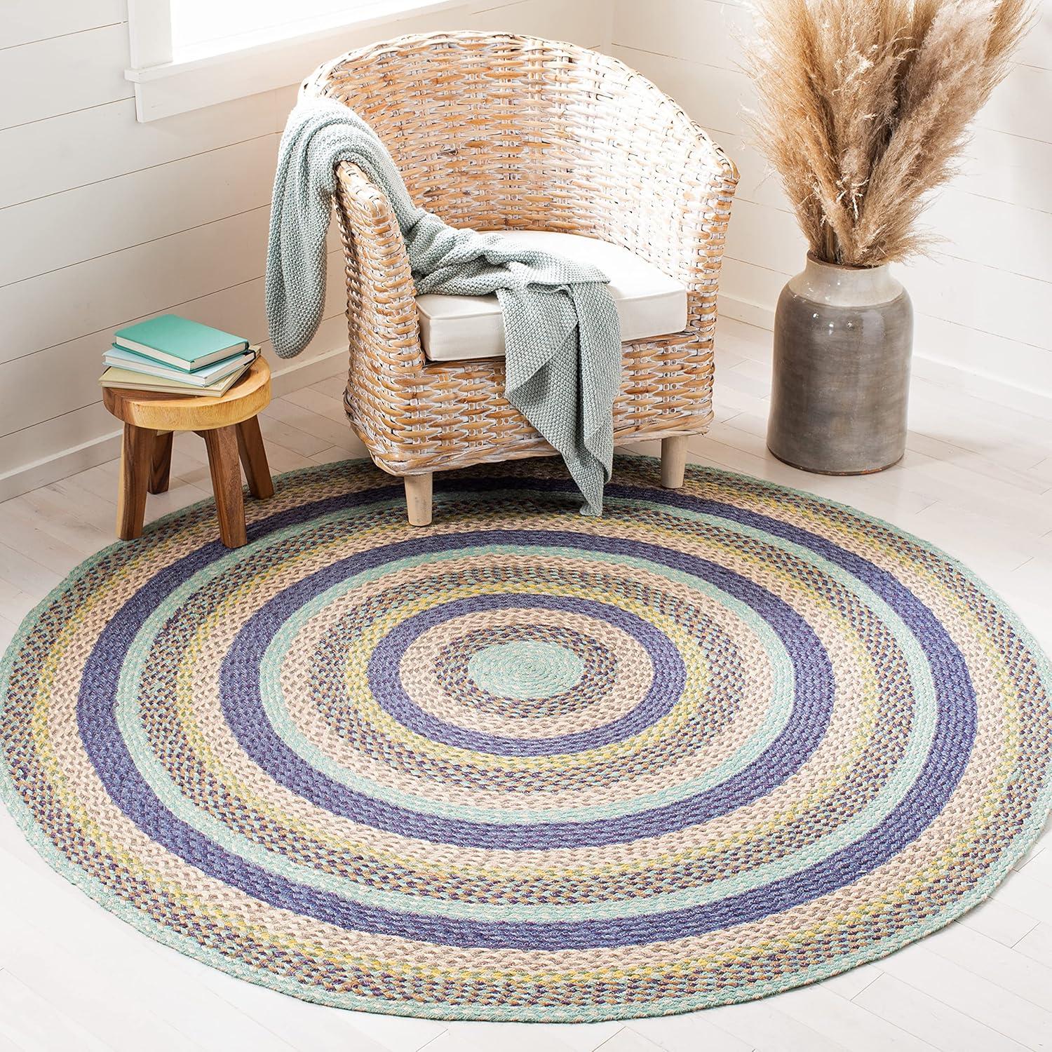 Cape Cod 4' Round Blue and Green Handwoven Jute Rug