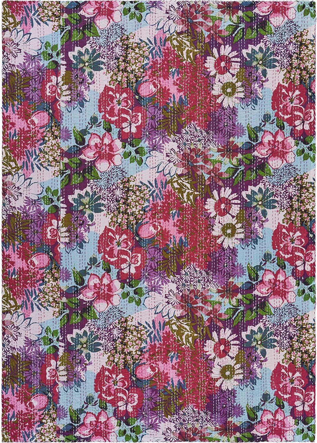 Rajani Home Advika Handmade Kantha Cotton Throw Blanket