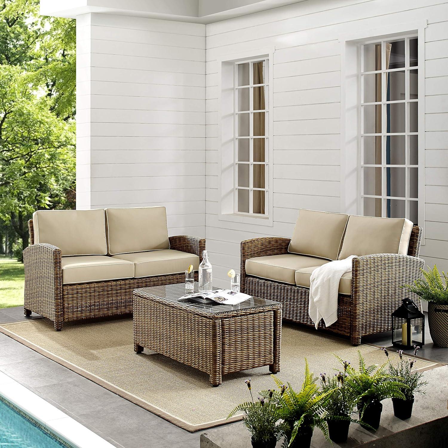 Bradenton 3-Piece Brown Wicker Outdoor Seating Set with Sand Cushions