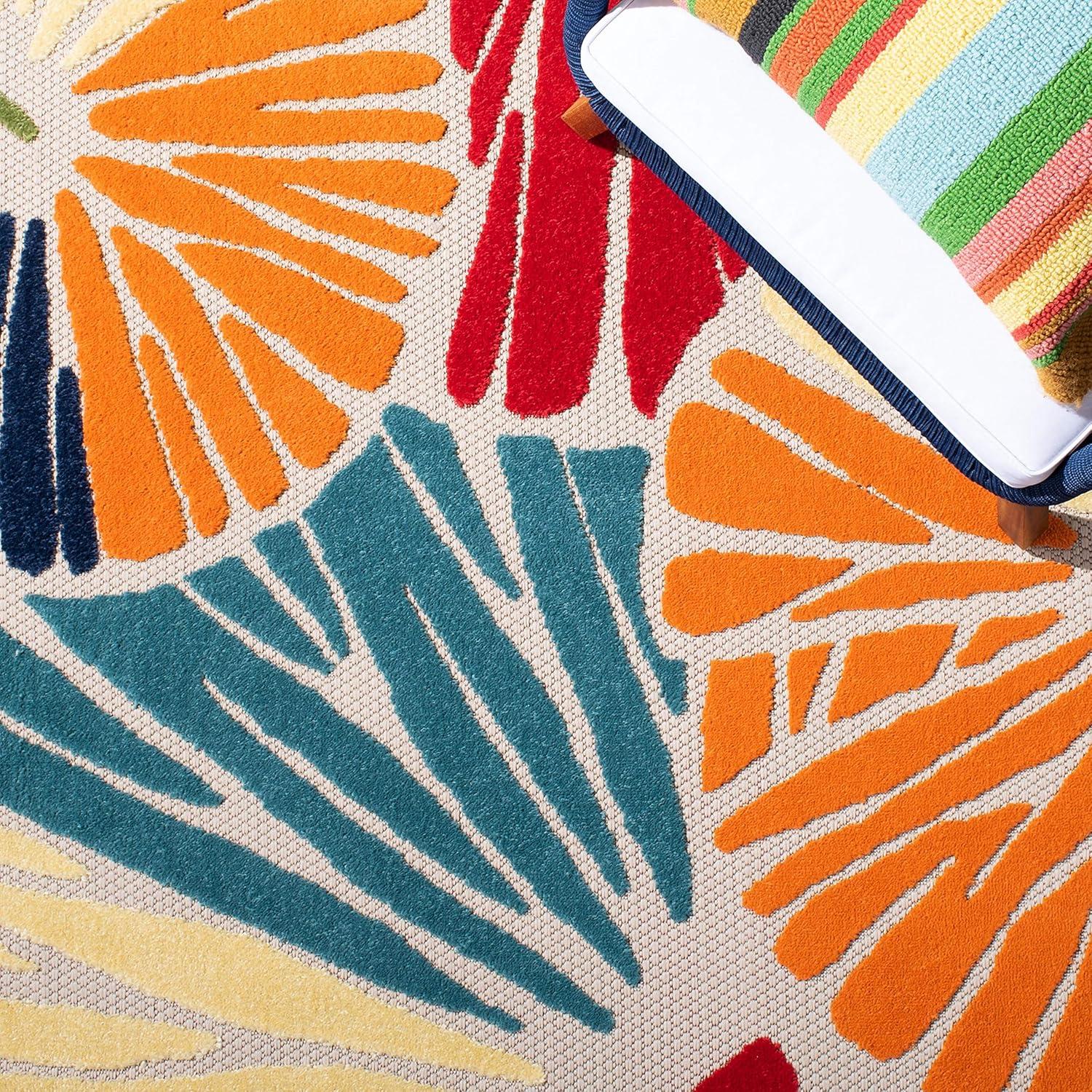 Cabana CBN356 Power Loomed Indoor and Outdoor Area Rug - Ivory/Blue - 6'7"x6'7" - Safavieh.