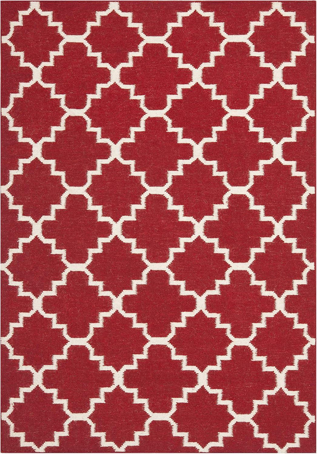 Red and Ivory Geometric Wool 3' x 5' Flatweave Rug