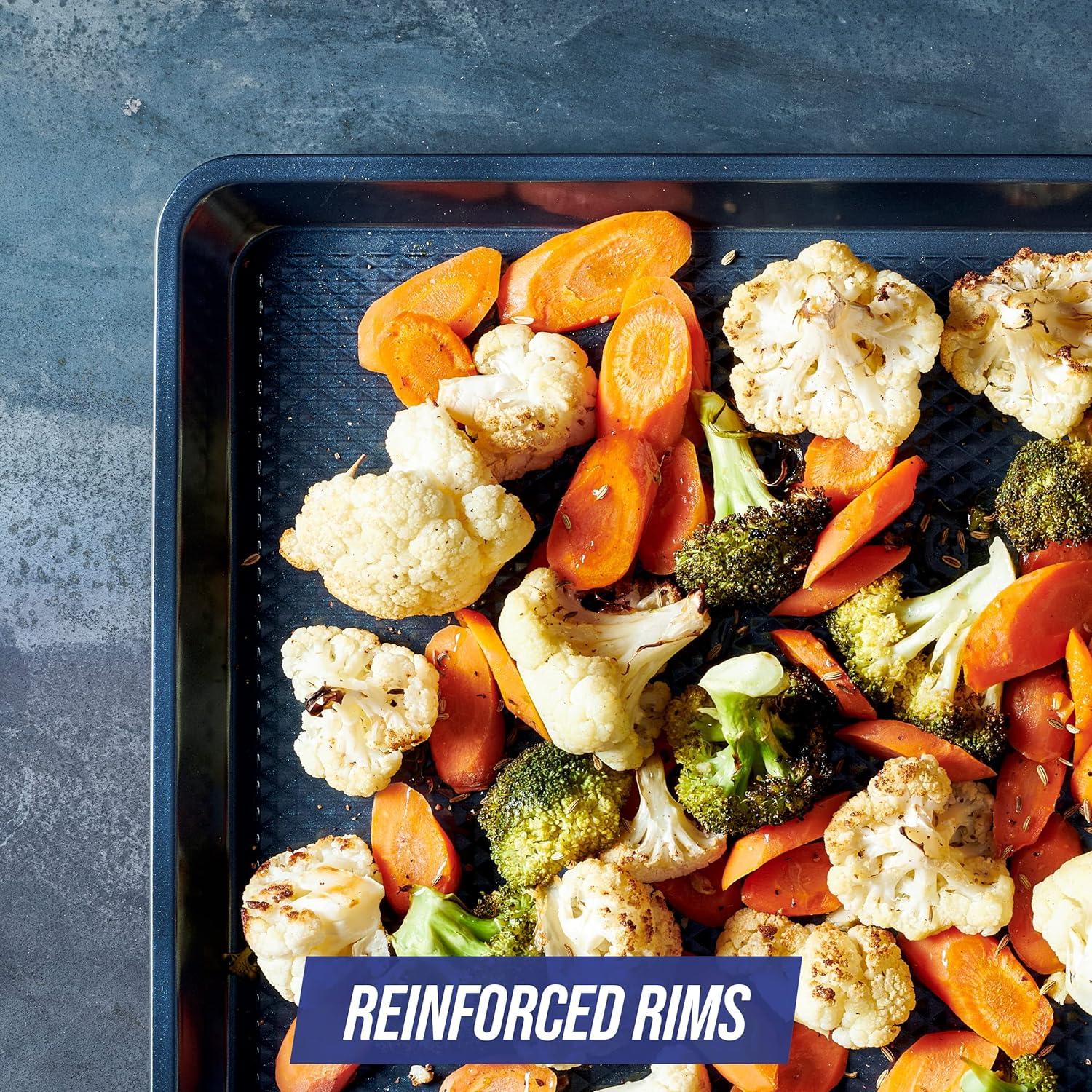 Blue Diamond Bakeware Diamond Infused Ceramic Nonstick, 3 Piece Half Cookie Sheet Baking Pan Set, Dishwasher Safe and Freezer Safe, PFAS-Free, Blue