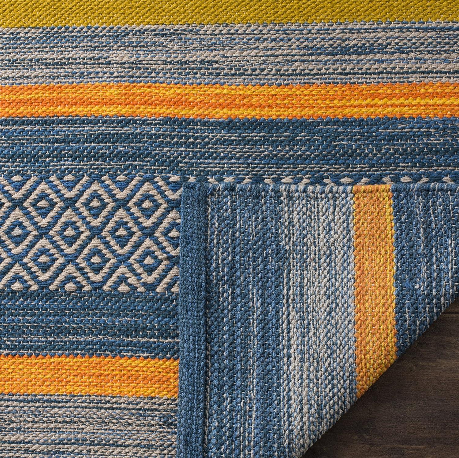 Coastal Breeze Hand-Woven Blue Cotton Square Accent Rug