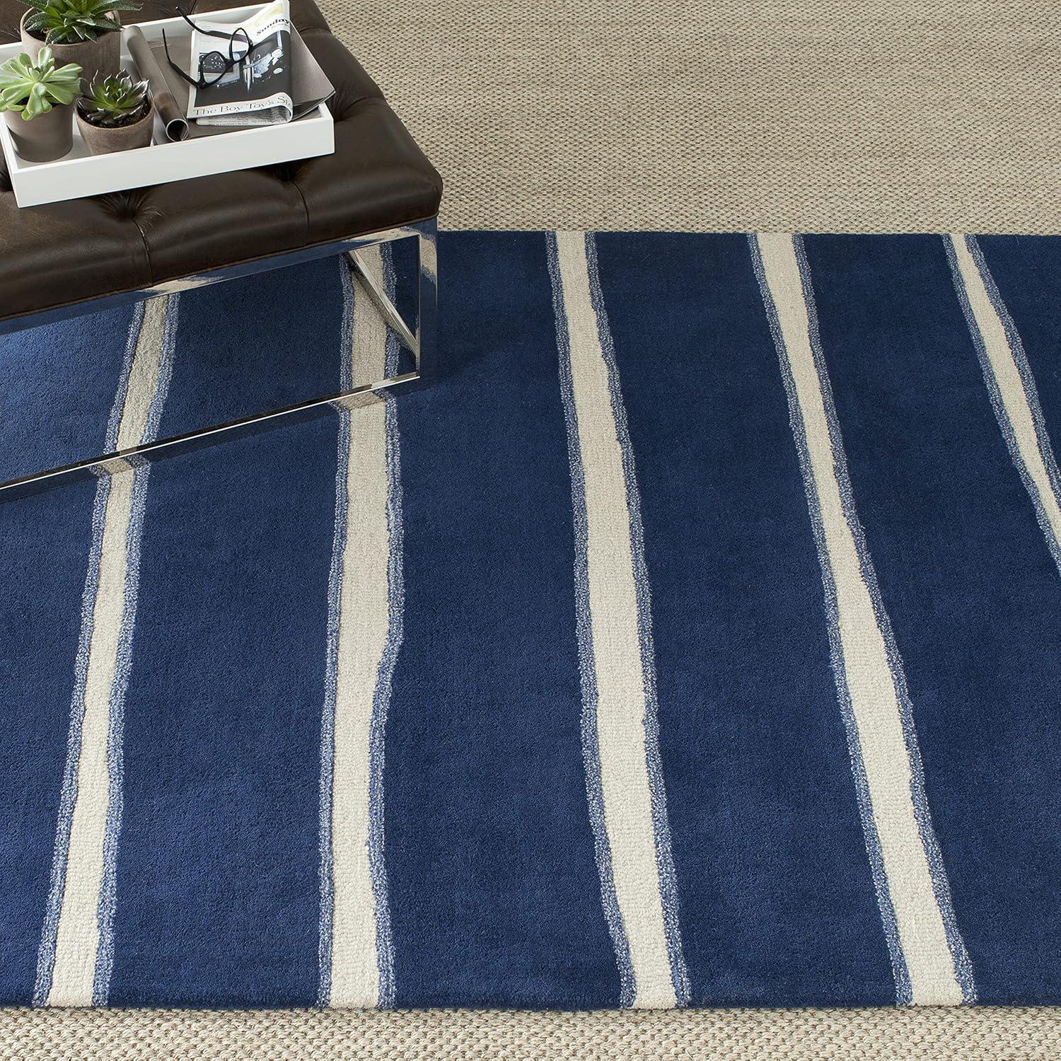 Martha Stewart Chalk Stripe - MSR3617 - Indoor Hand Tufted Area Rugs - Wrought Iron/Navy - 3'x5'