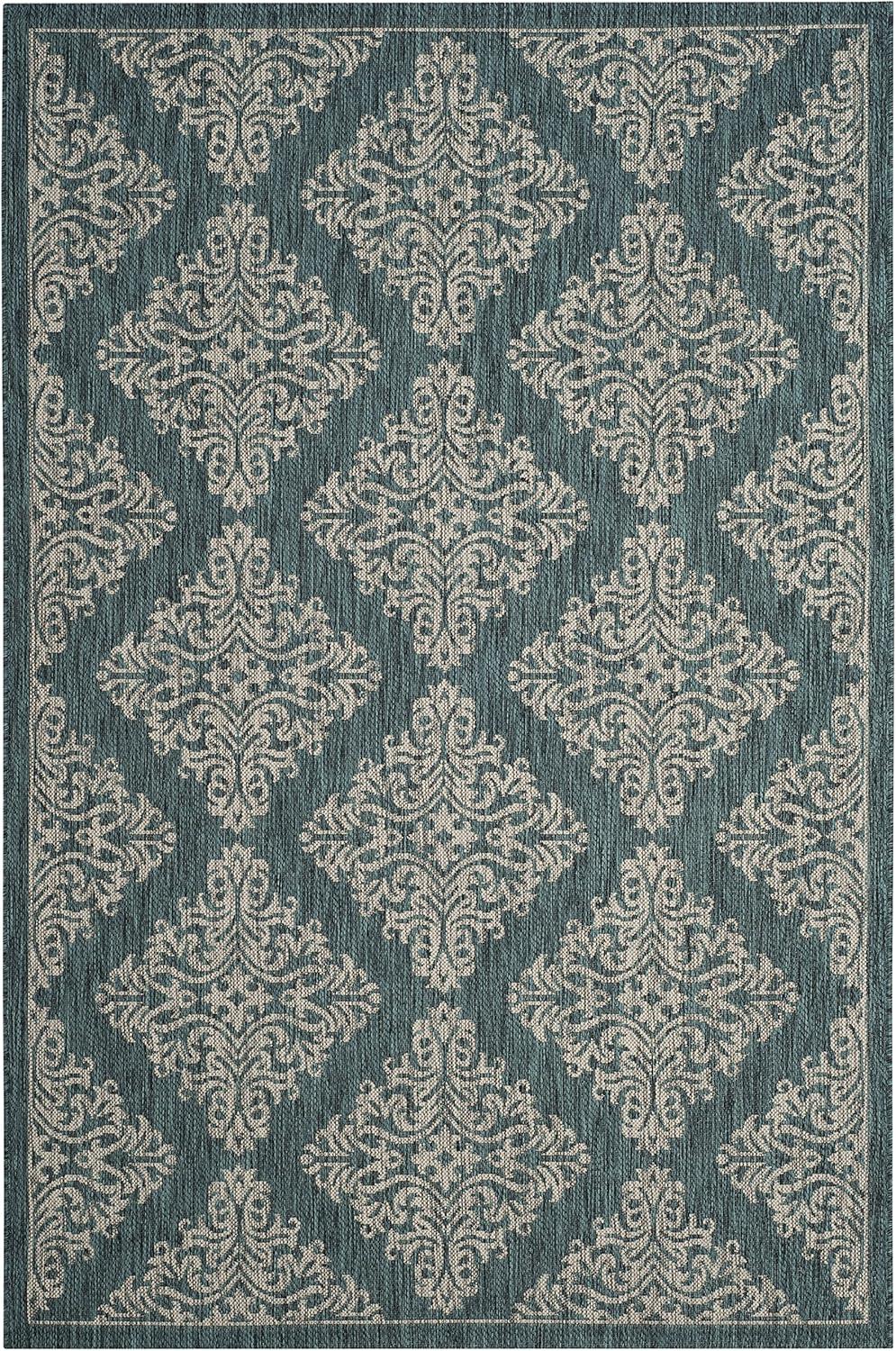 Blue and Gray Rectangular Flat Woven Outdoor Rug