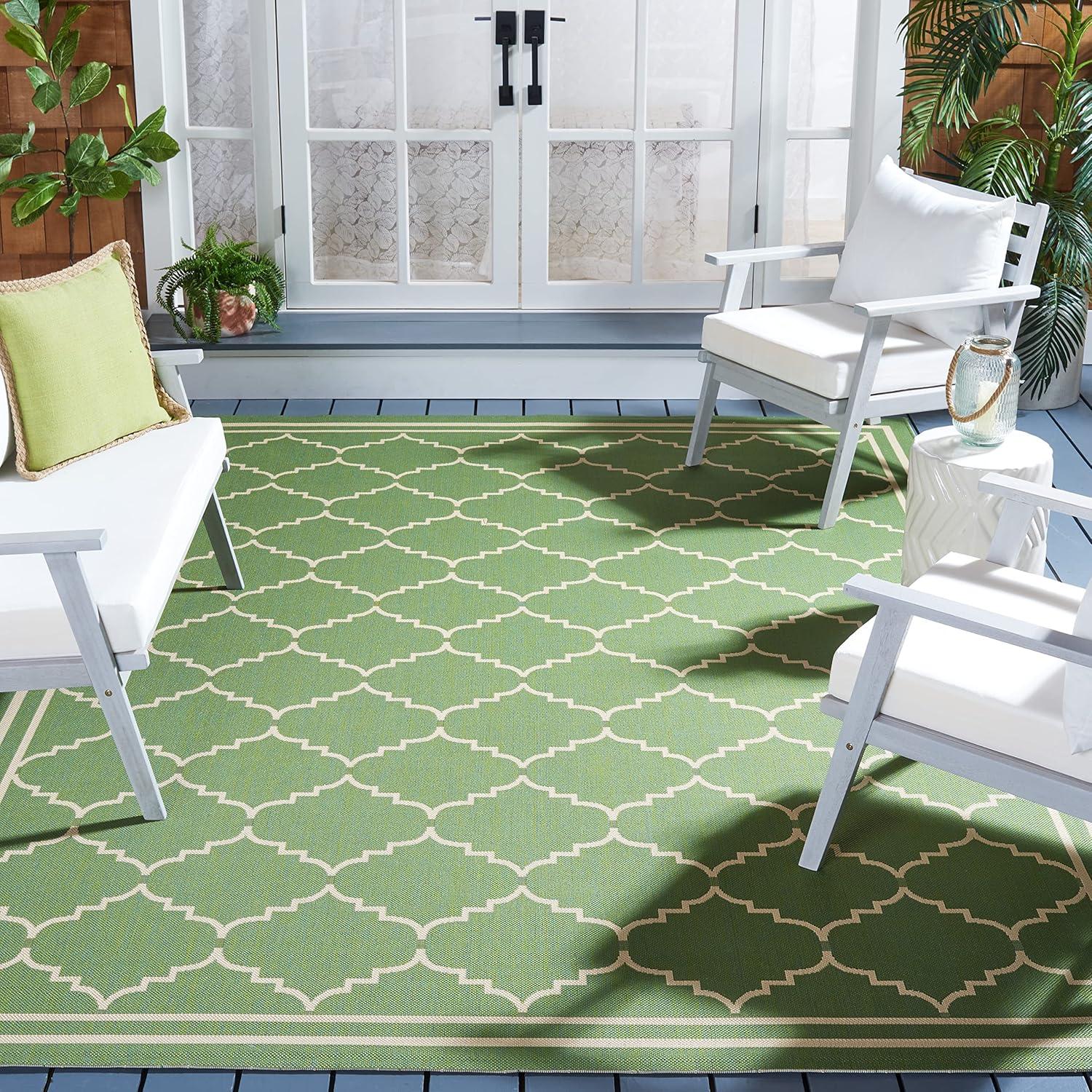 Courtyard CY6889 Power Loomed Indoor and Outdoor Area Rug - Green/Beige - 6'7"x6'7" - Safavieh