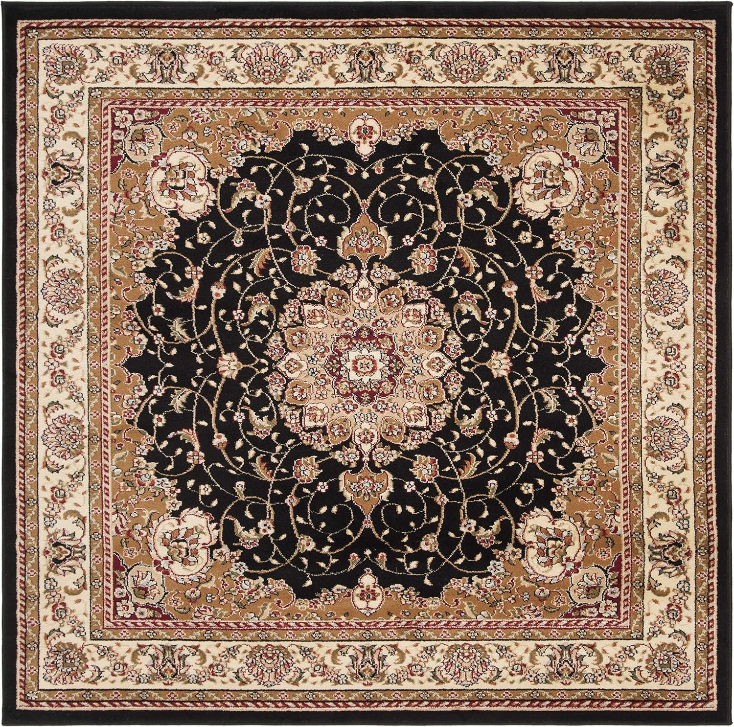 Lyndhurst LNH329 Power Loomed Area Rug - Black/Ivory - 6'x6' - Safavieh