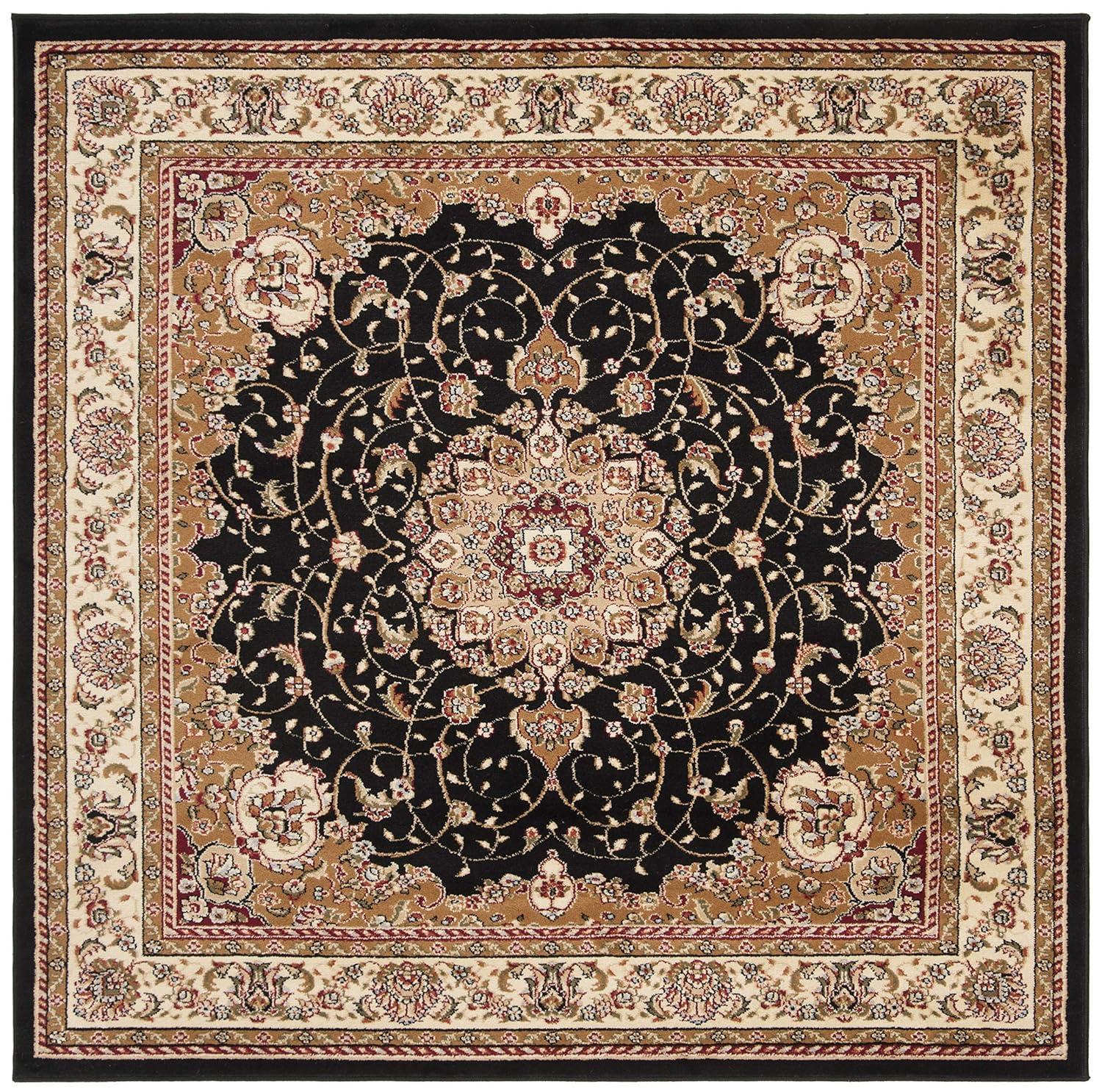 Lyndhurst LNH329 Power Loomed Area Rug - Black/Ivory - 6'x6' - Safavieh