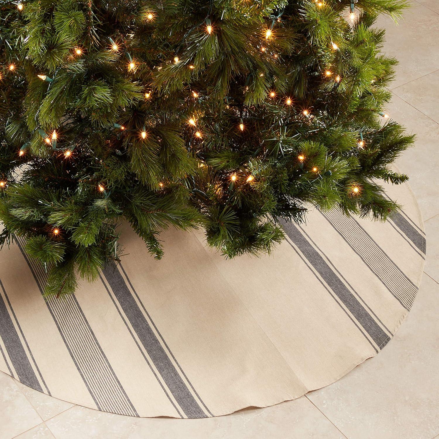 72-Inch Round Navy Blue and Beige Cotton Tree Skirt