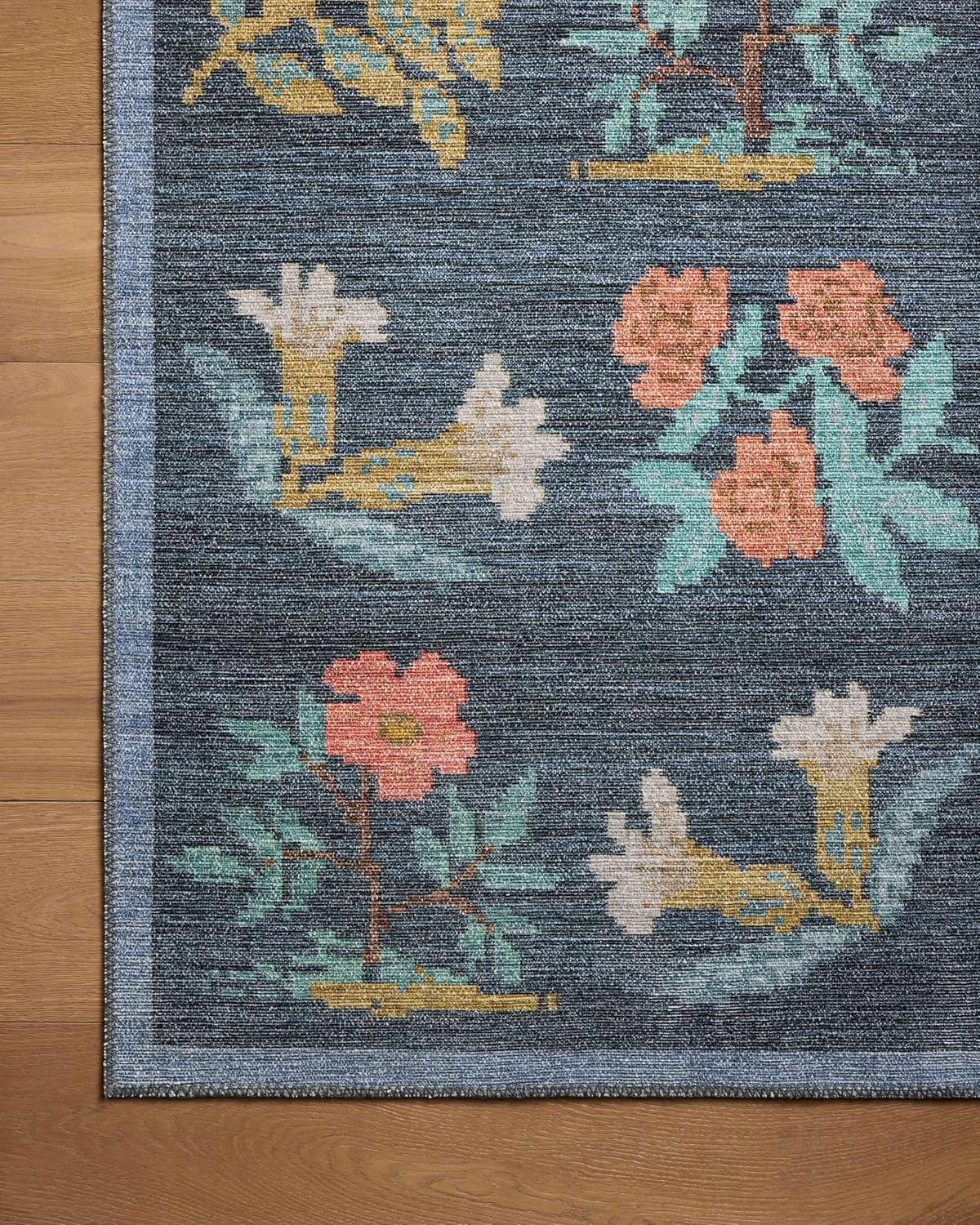 Navy Floral Synthetic 7'-6" x 9'-6" Area Rug