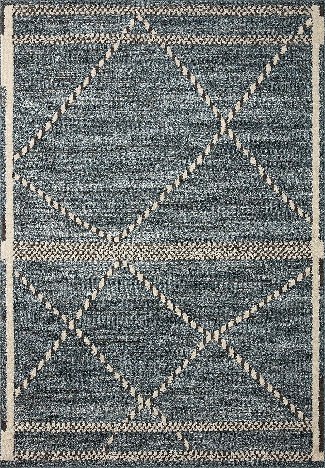 Elegant Diamond Motif Charcoal & Greige Wool-Blend Runner Rug