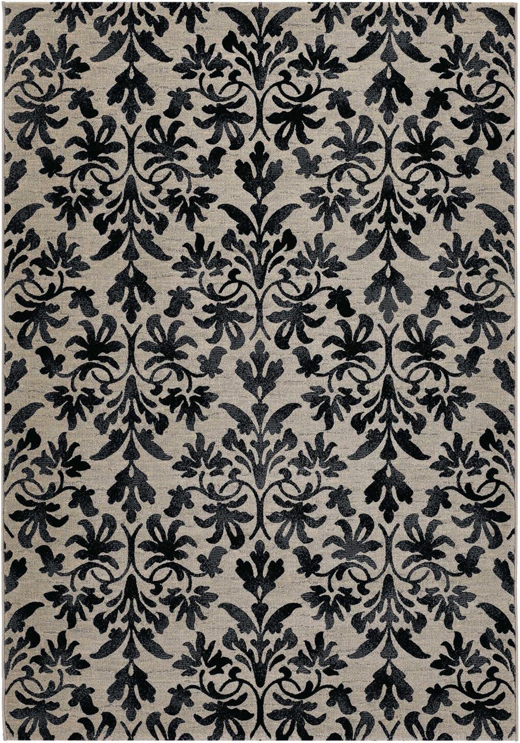 Couristan Everest Retro Damask Area Rug, 9'2" x 12'5", Grey-Black