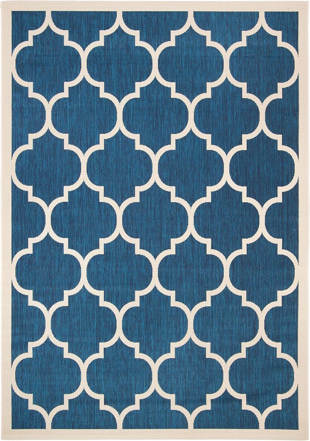 Courtyard CY6914 Power Loomed Indoor/Outdoor Area Rug - Navy/Beige - 6'7"x9'6" - Safavieh.