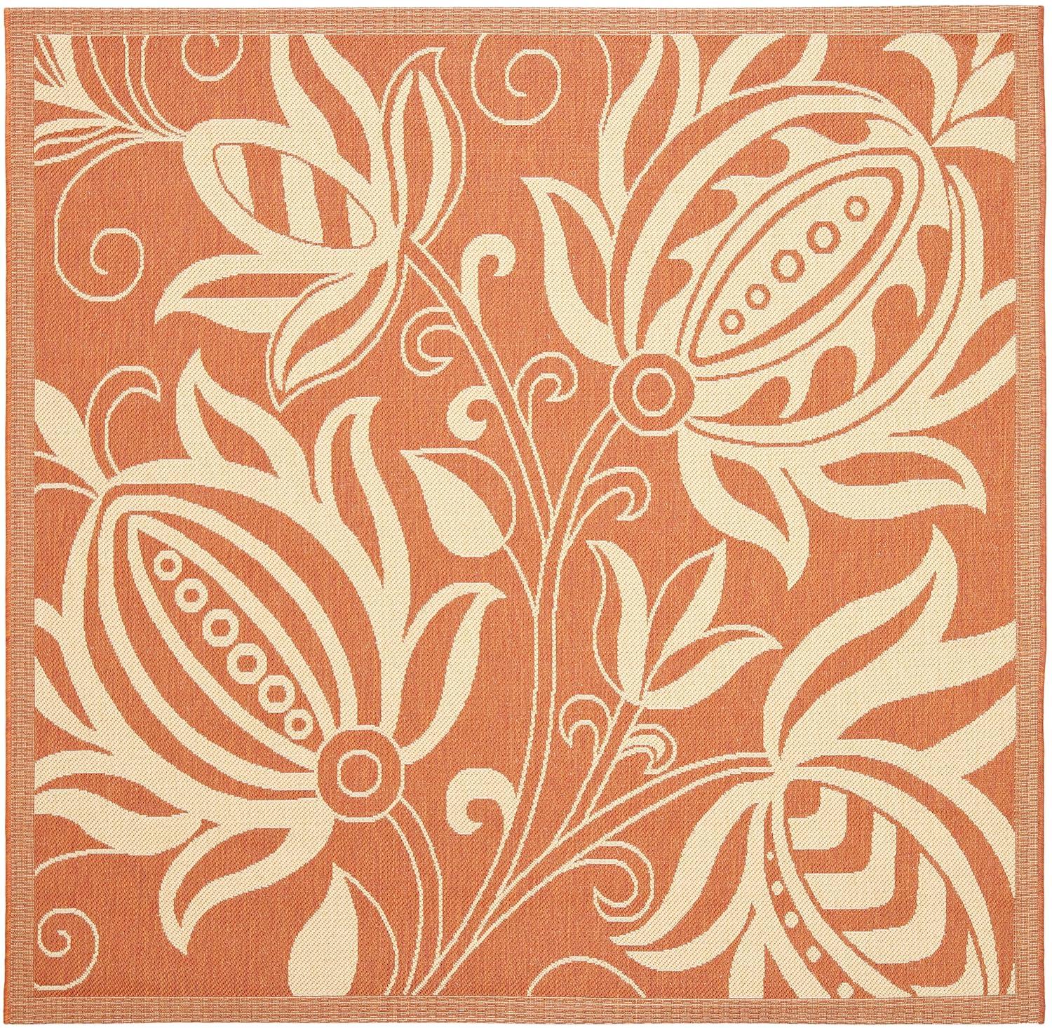 Courtyard CY2961 Power Loomed Indoor and Outdoor Area Rug - Terracotta/Natural - 6'7"x6'7" - Safavieh