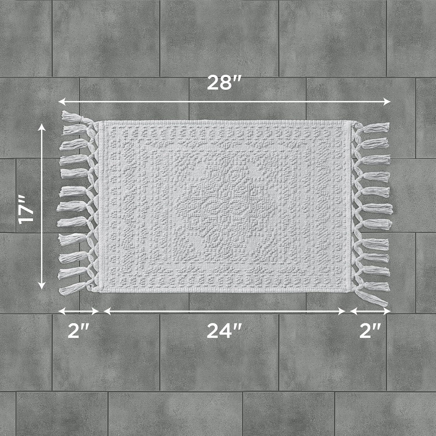 French Connection Nellore Bathroom Rugs, Woven and Beaded Bathroom Mats, Durable Bath Rugs, Thick Bath Mats for Bathroom and Shower Rugs, 17" x 28", Light Grey