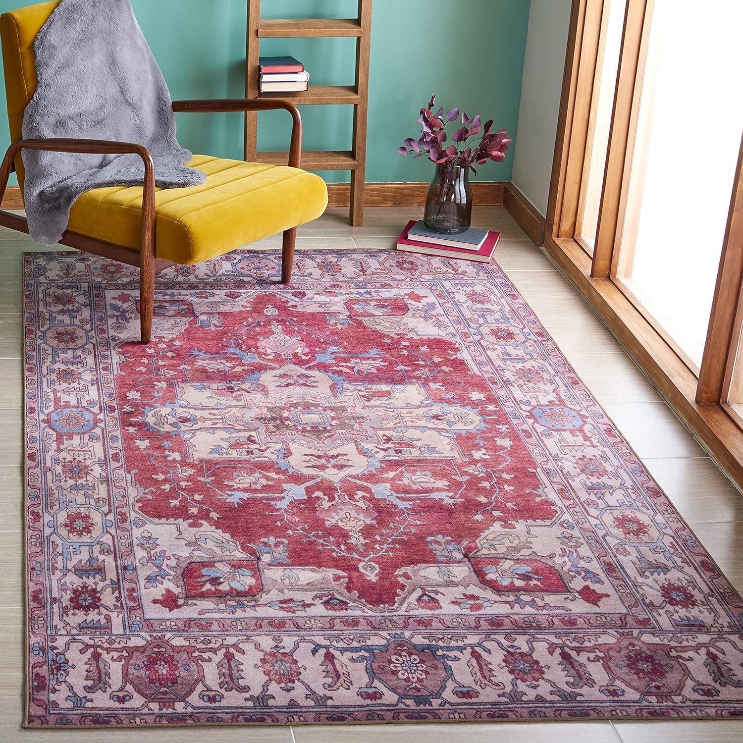 Tucson TSN106 Power Loomed Machine Washable Area Rug - Red/Beige - 6'6"x9' - Safavieh.