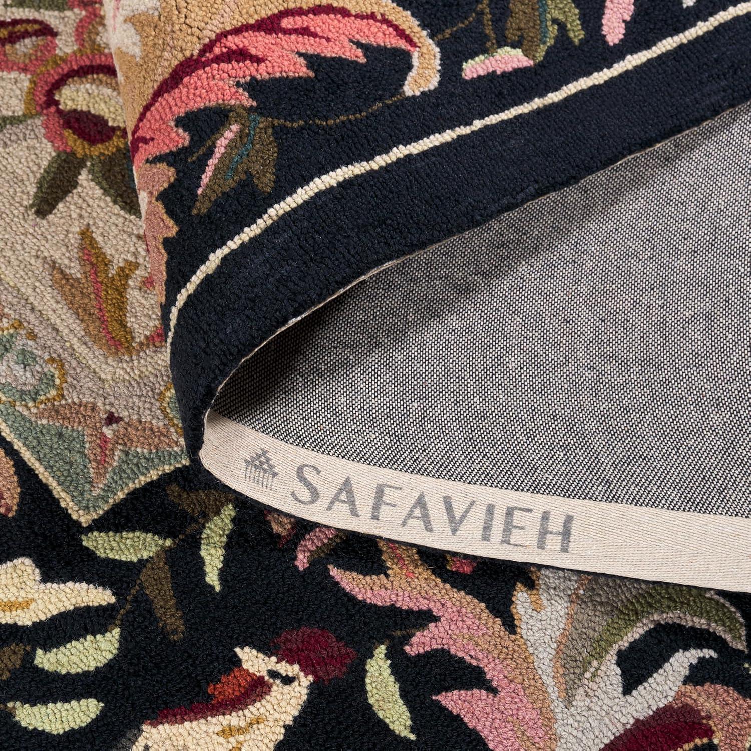 SAFAVIEH Chelsea Elinor Rooster Novelty Wool Area Rug, Ivory/Black, 2'6" x 5' Semicircle