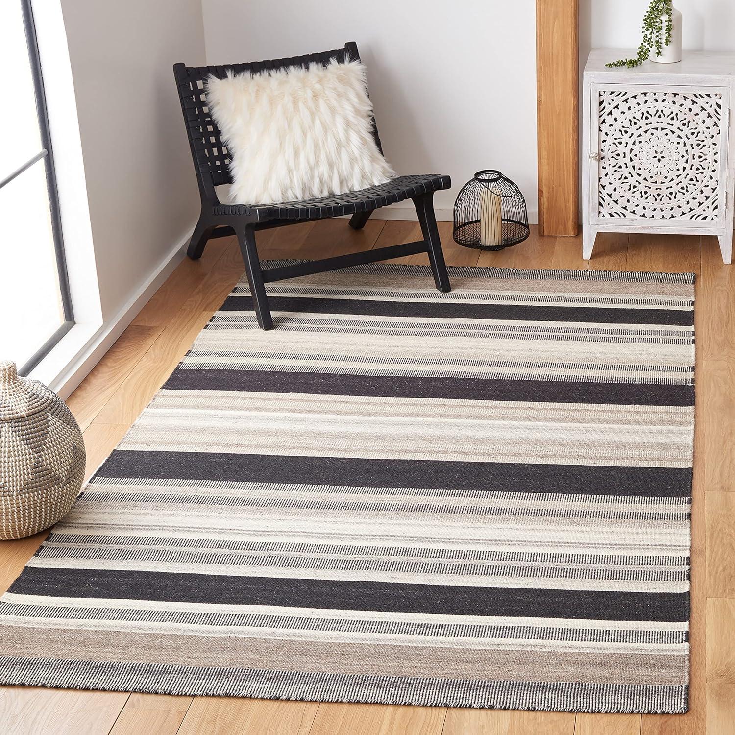 Dhurries DHU628 Hand Woven Area Rug - Natural/Black - 3'x5' - Safavieh.