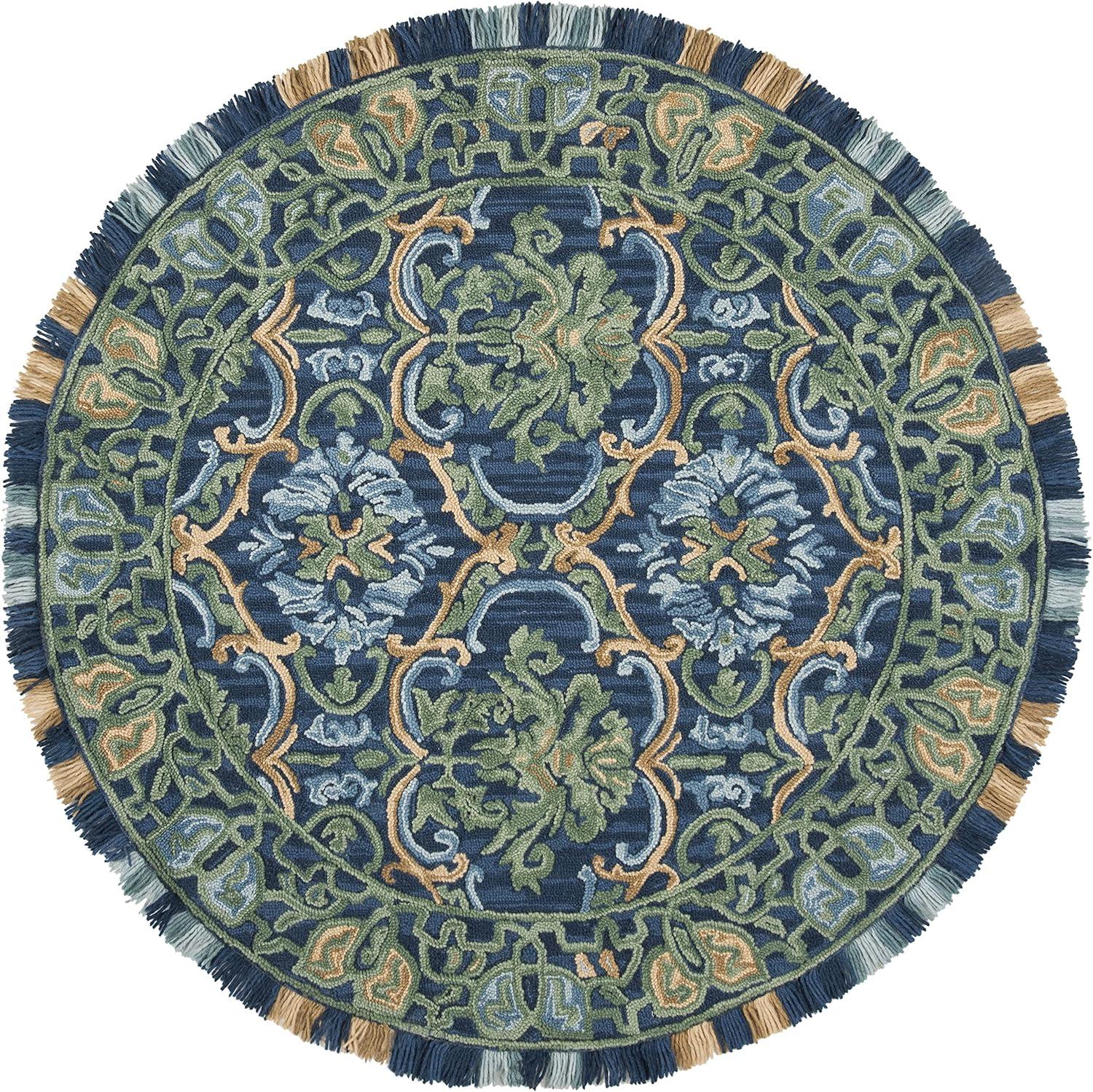 SAFAVIEH Blossom Abram Geometric Area Rug, Navy/Green, 10' x 10' Round